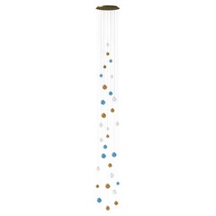 Palazzo Long Modern Chandelier 30 Art Glass Pendants in Clear, Amber and Blue.