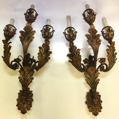 Palazzo Scale Italian Tole Sconces with Acanthus Leaves