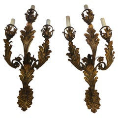 Palazzo Scale Italian Tole Sconces with Acanthus Leaves