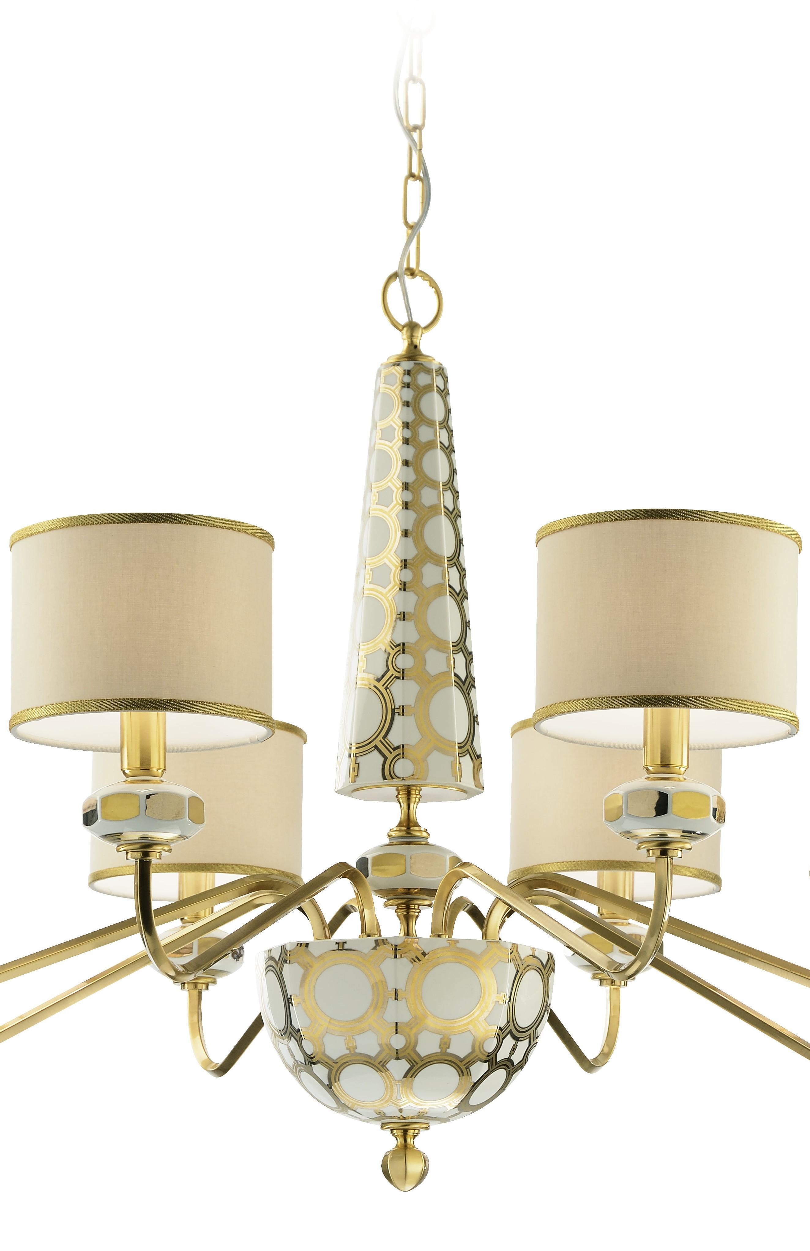 Contemporary Palazzo Vecchio Collection, 8 Lights Chandelier, Gold and Platinum Decorations For Sale