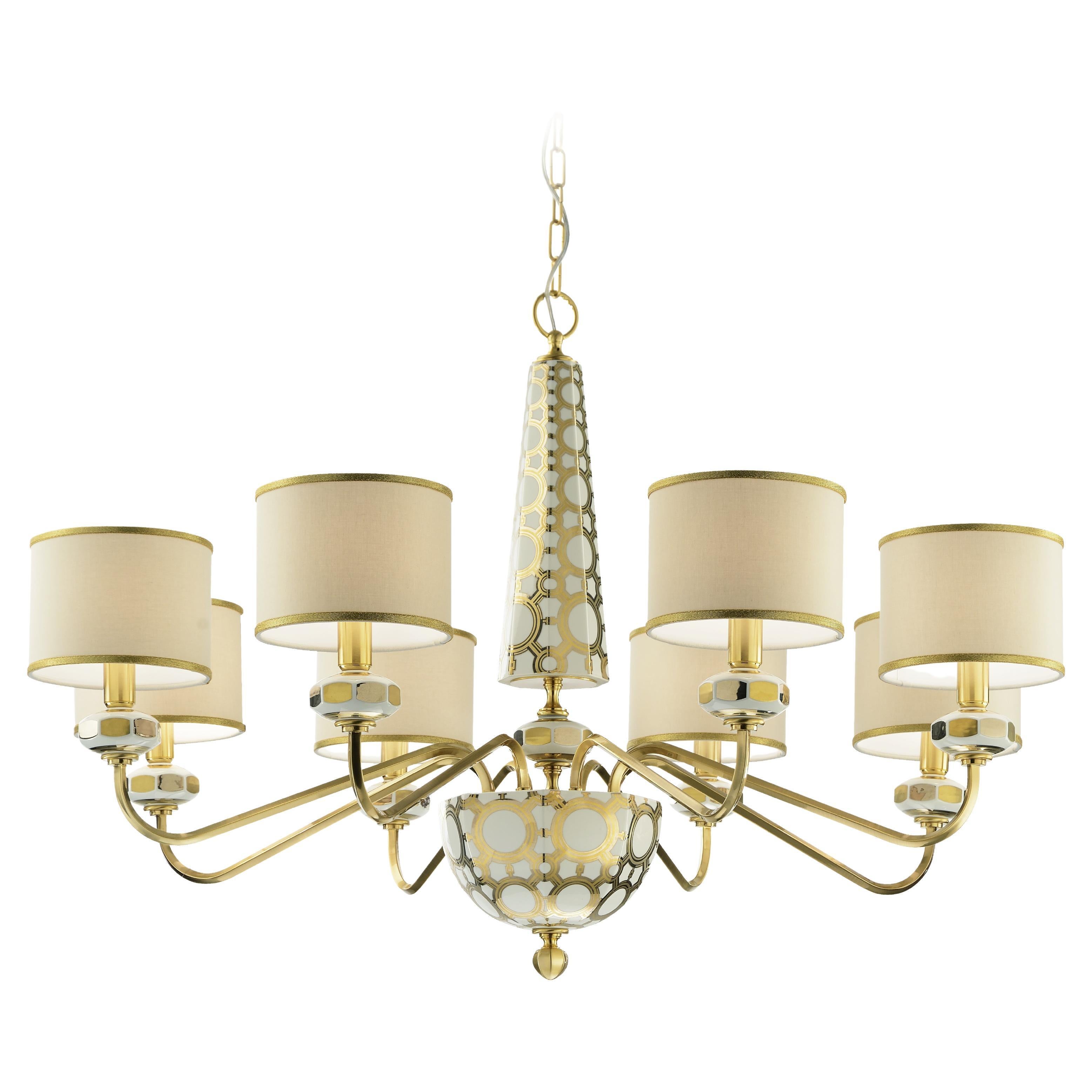 Palazzo Vecchio Collection, 8 Lights Chandelier, Gold and Platinum Decorations For Sale