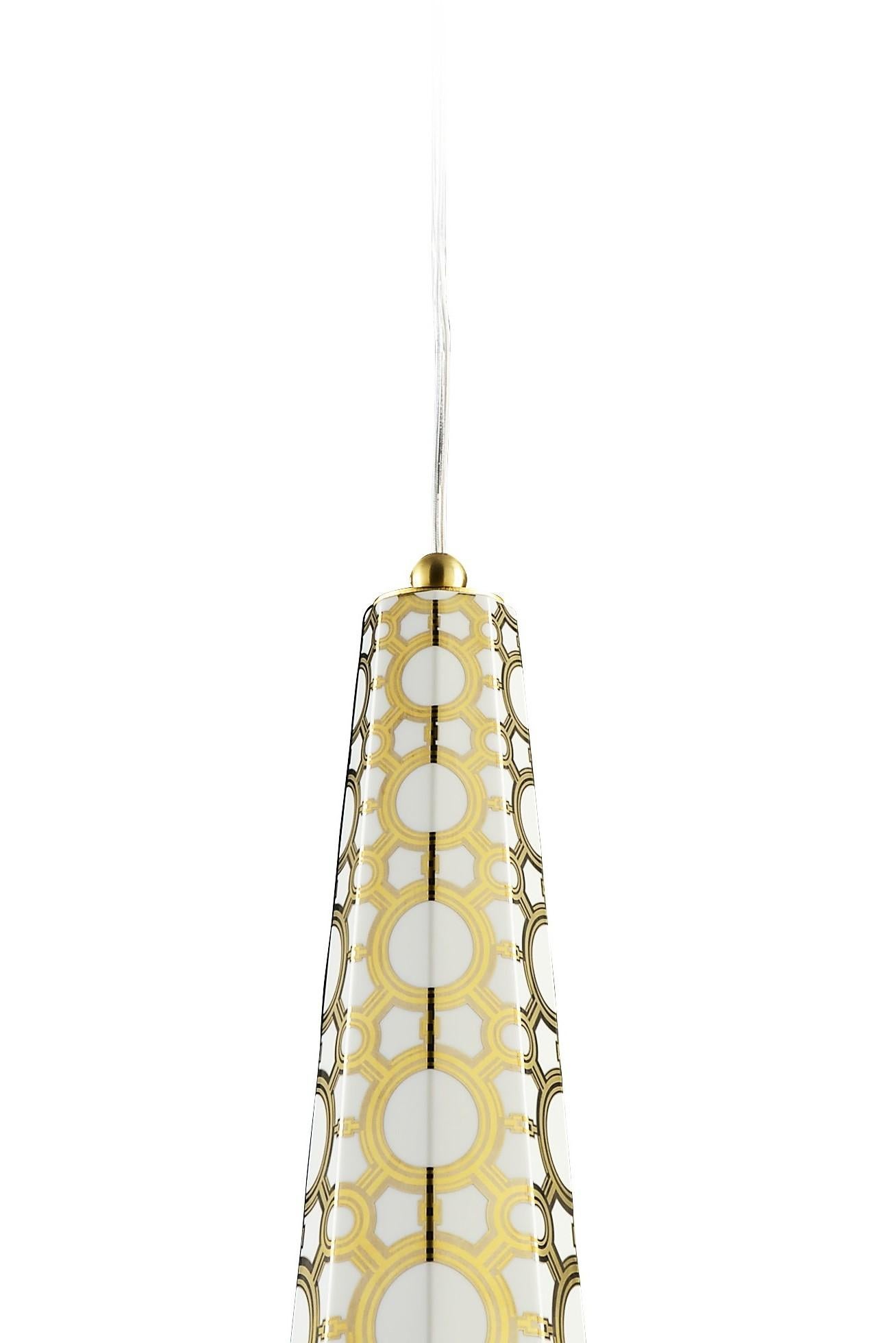 Italian Palazzo Vecchio Collection - Suspension Lamp - Gold and Platinum Decorations For Sale