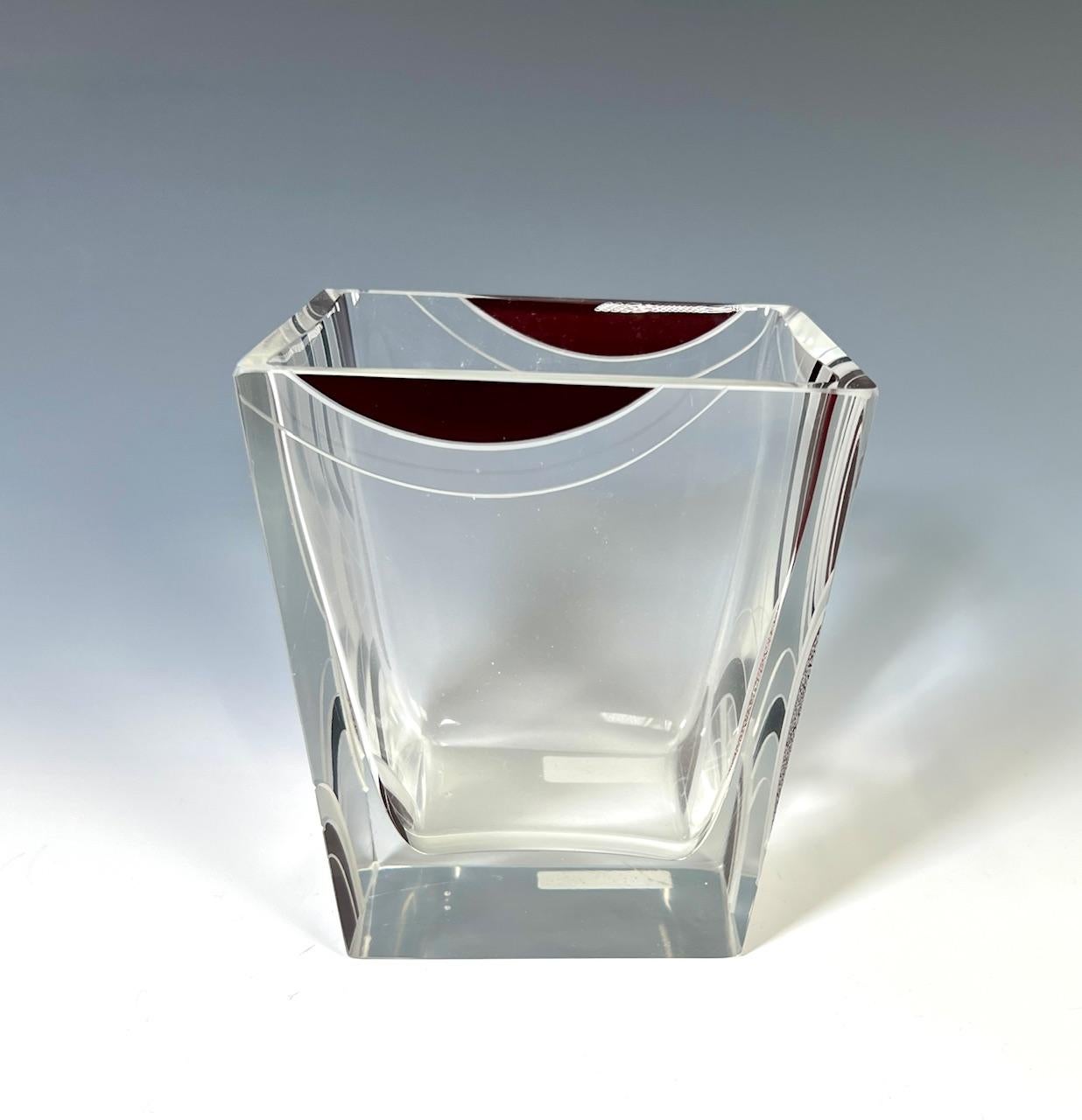 Enameled Palda Art Deco Rectangular Vase with Black &  Ruby Enamel Engraved Decoration