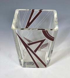 Palda Art Deco Rectangular Vase with Red Enamel and Engraved Decoration