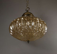 Pale Amber Glass Pendant Light with Brass Frame, 1960s USA
