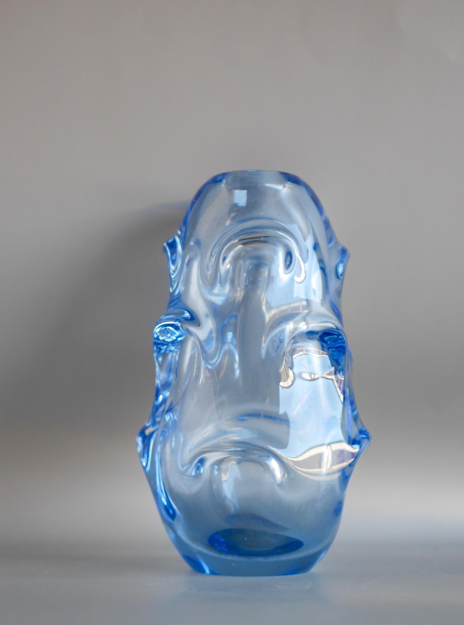 Mid-Century Modern Pale Baby Blue Art Glass Vase by Börne Augustsson for Åseda, Sweden For Sale