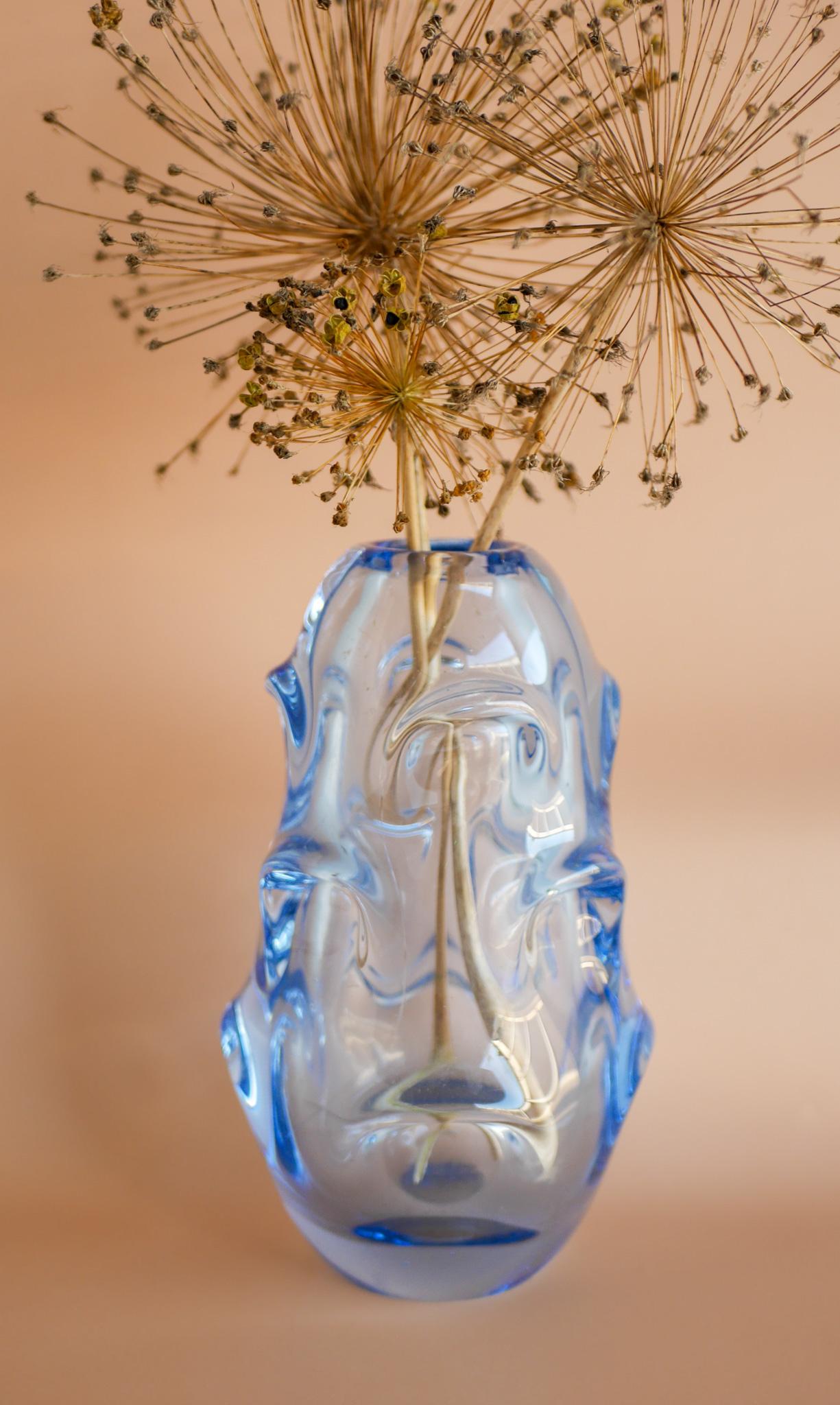 Hand-Crafted Pale Baby Blue Art Glass Vase by Börne Augustsson for Åseda, Sweden For Sale