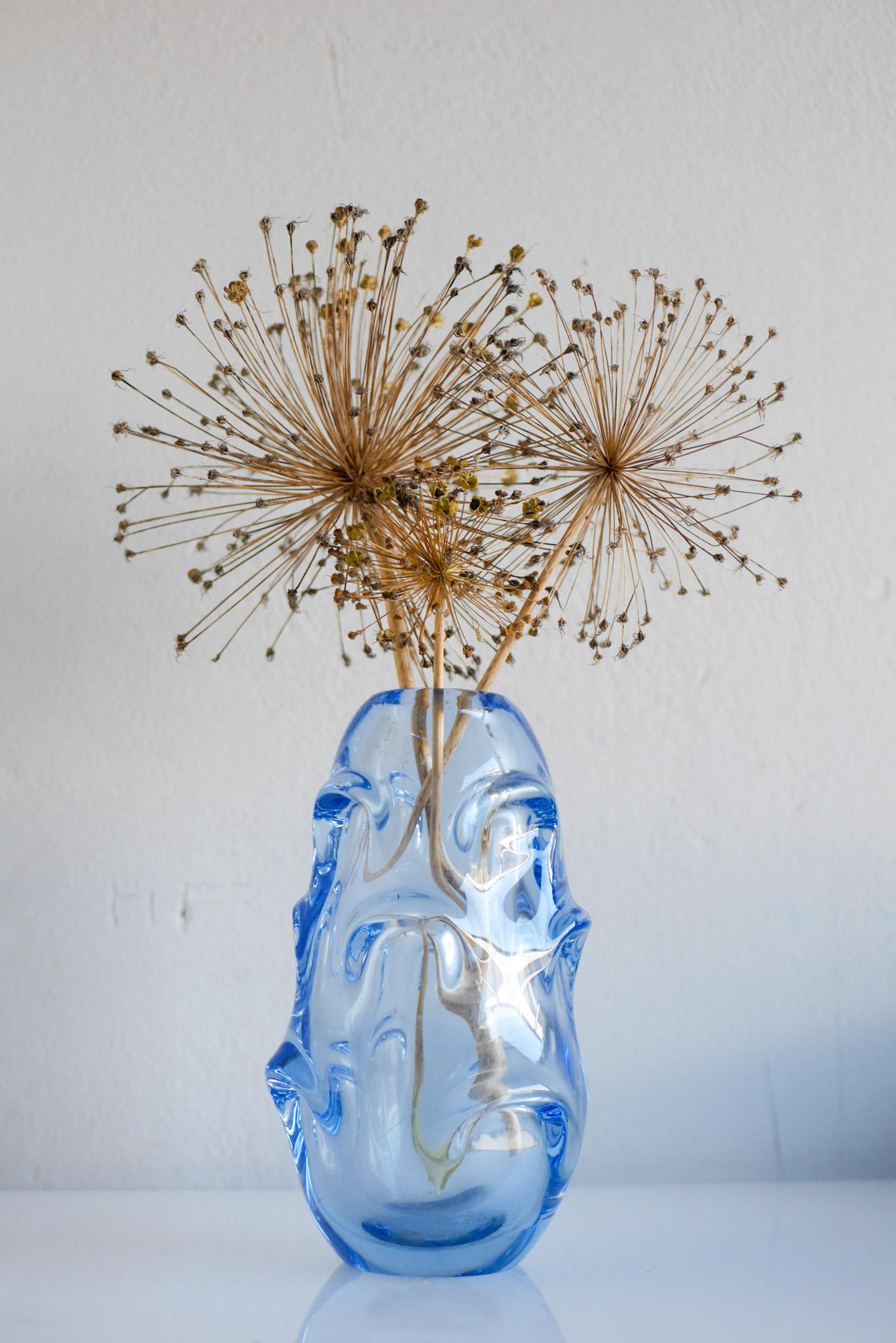 Pale Baby Blue Art Glass Vase by Börne Augustsson for Åseda, Sweden For Sale 1
