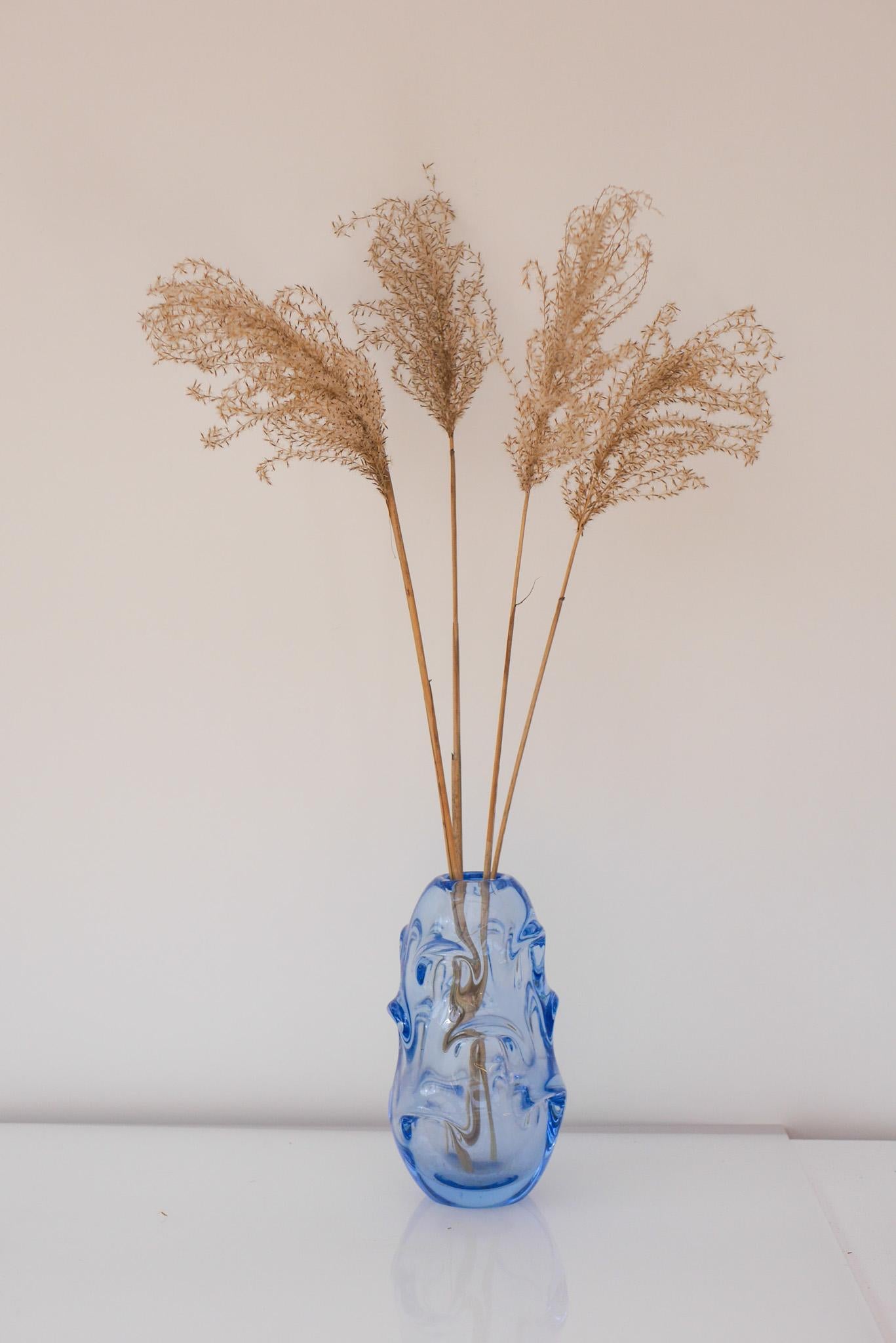 Mid-20th Century Pale Baby Blue Art Glass Vase by Börne Augustsson for Åseda, Sweden For Sale