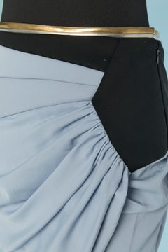 Pale blue and black mini skirt with leather piping ALEXANDRE VAUTHIER COUTURE