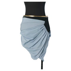 Pale blue and black mini skirt with leather piping ALEXANDRE VAUTHIER COUTURE