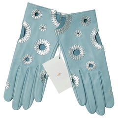Pale blue and metallic leather gloves Hermès ( New with tag)