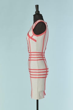 Pale blue and pink sleeveless bandage dress with laces HERVE LEGER