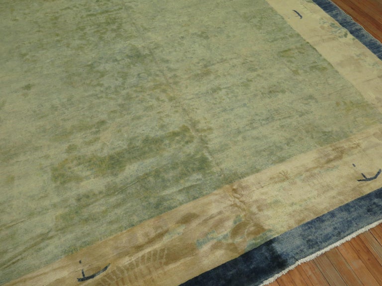Mid-Century Modern Pale Blue Antique Chinese Rug For Sale