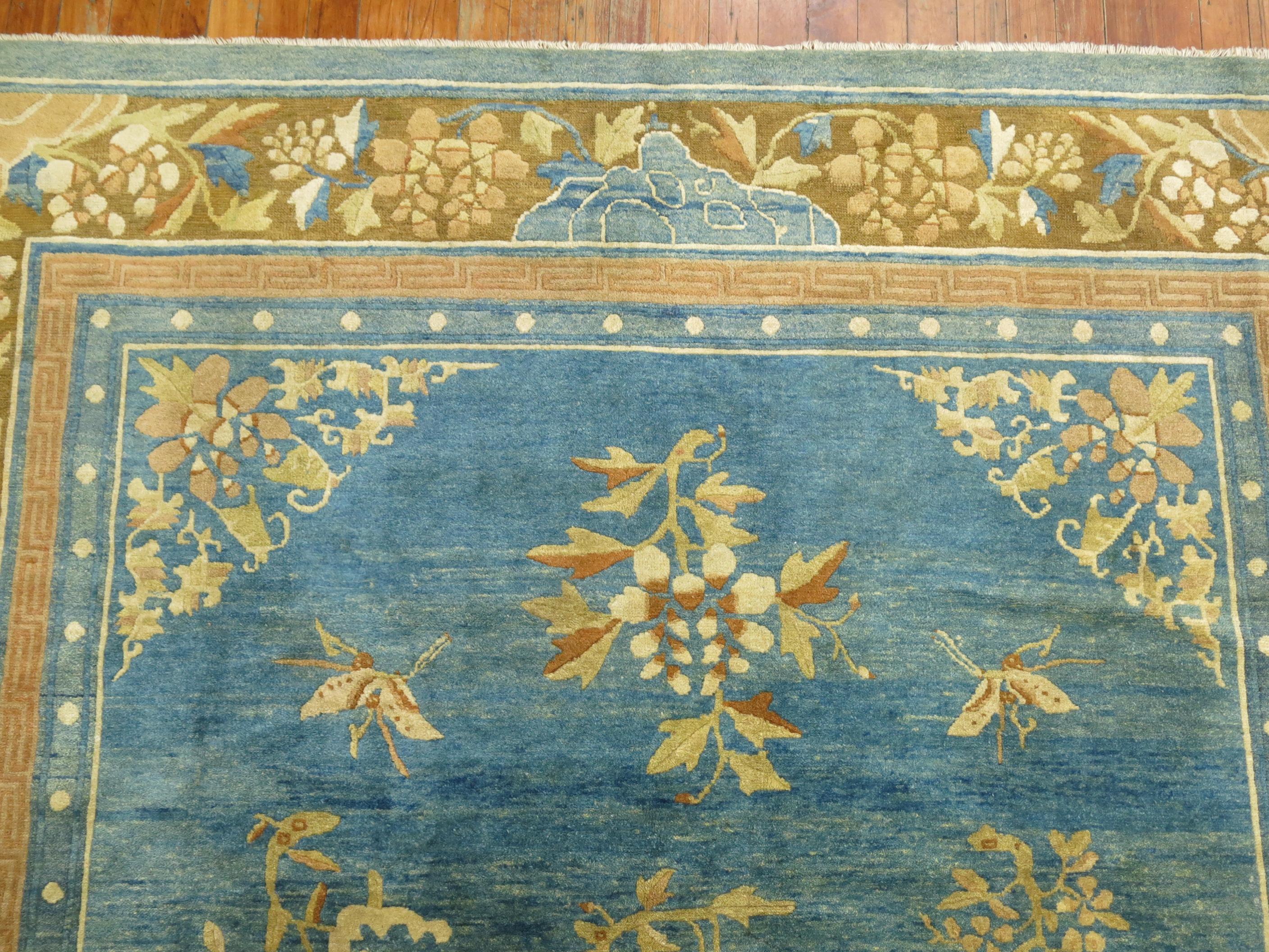 Pale Blue Antique Chinese Rug For Sale 1