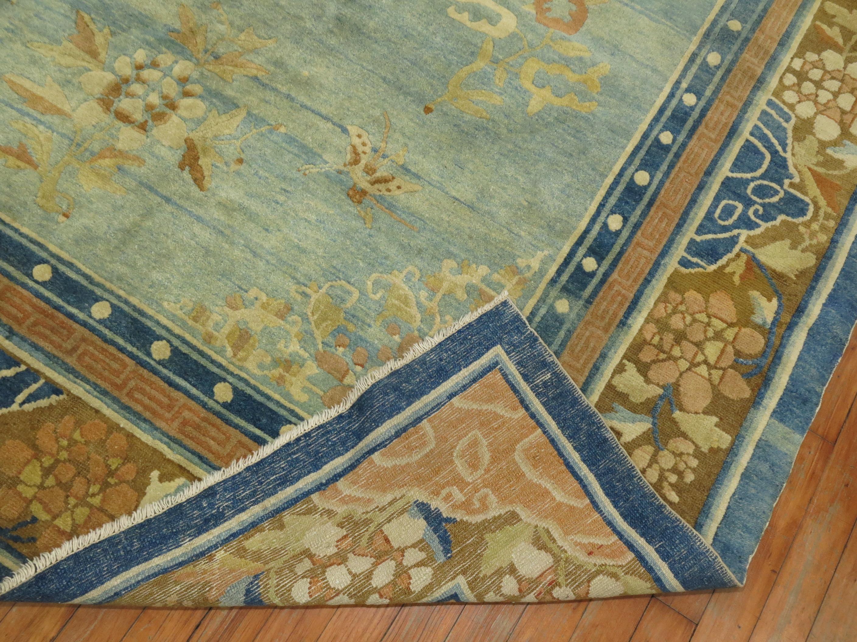 Pale Blue Antique Chinese Rug For Sale 3