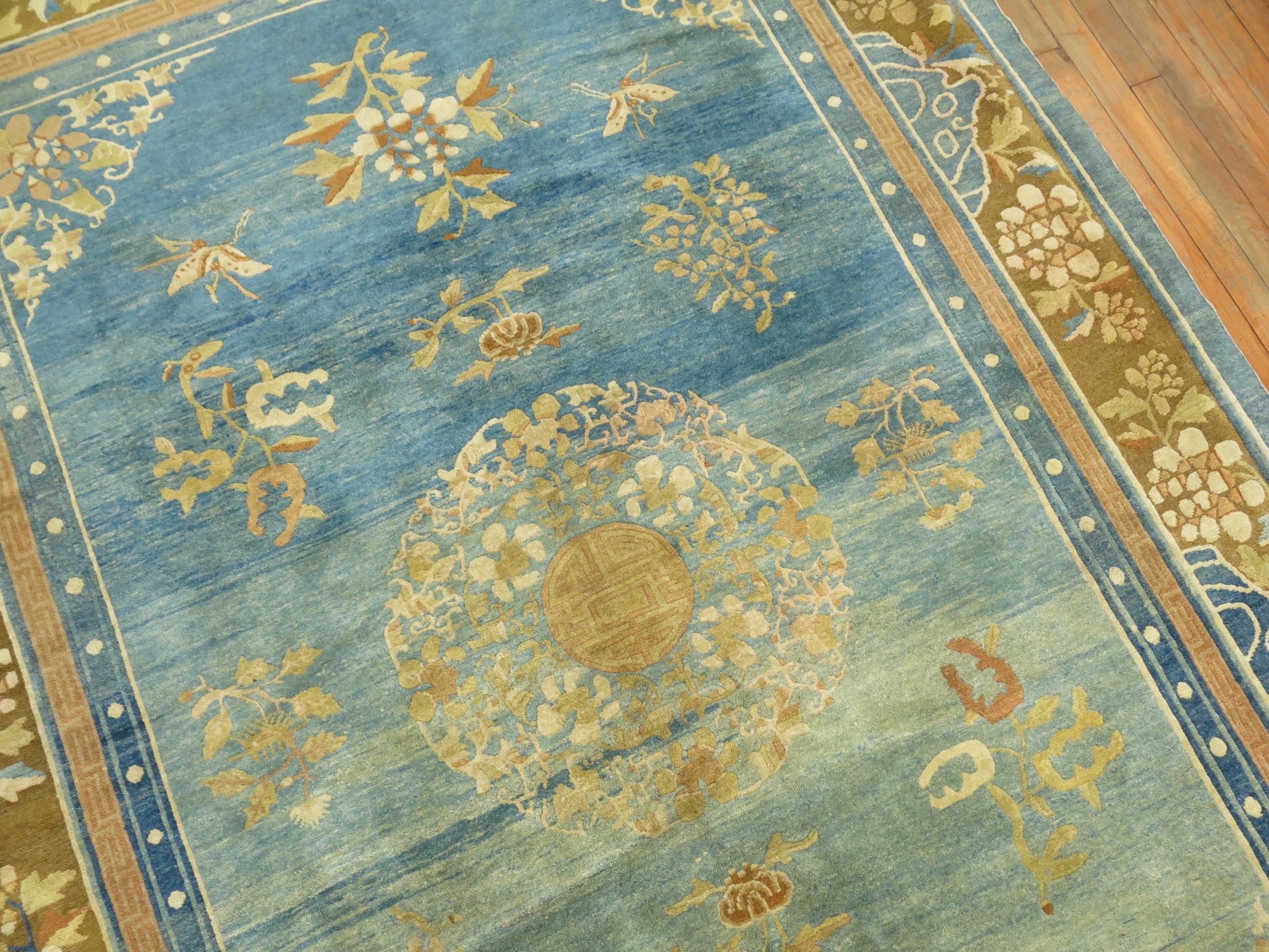 Ming Pale Blue Antique Chinese Rug For Sale