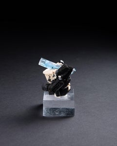 Pale-Blue Aquamarine Crystal on Feldspar and Black Tourmaline (Schorl) Matrix