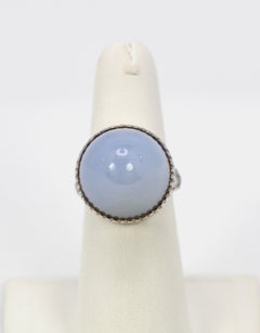 Pale Blue Chalcedony Bullet Ring 14 Karat 27 Carat Plus Diamonds