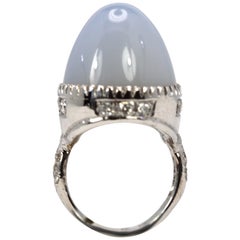 Pale Blue Chalcedony Bullet Ring 14 Karat 27 Carat Plus Diamonds
