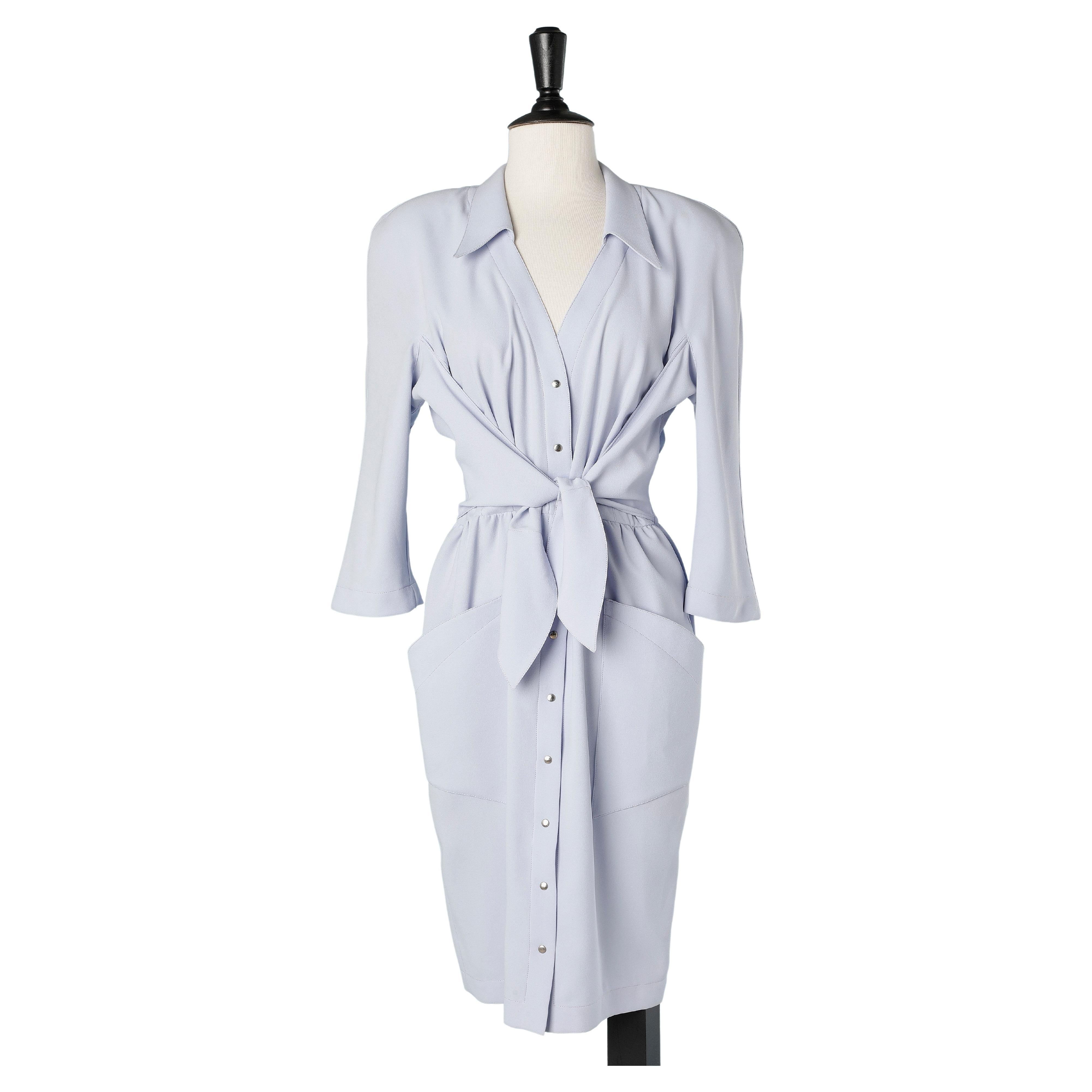 Pale blue cocktail dress with tie around the bust Thierry Mugler  For Sale