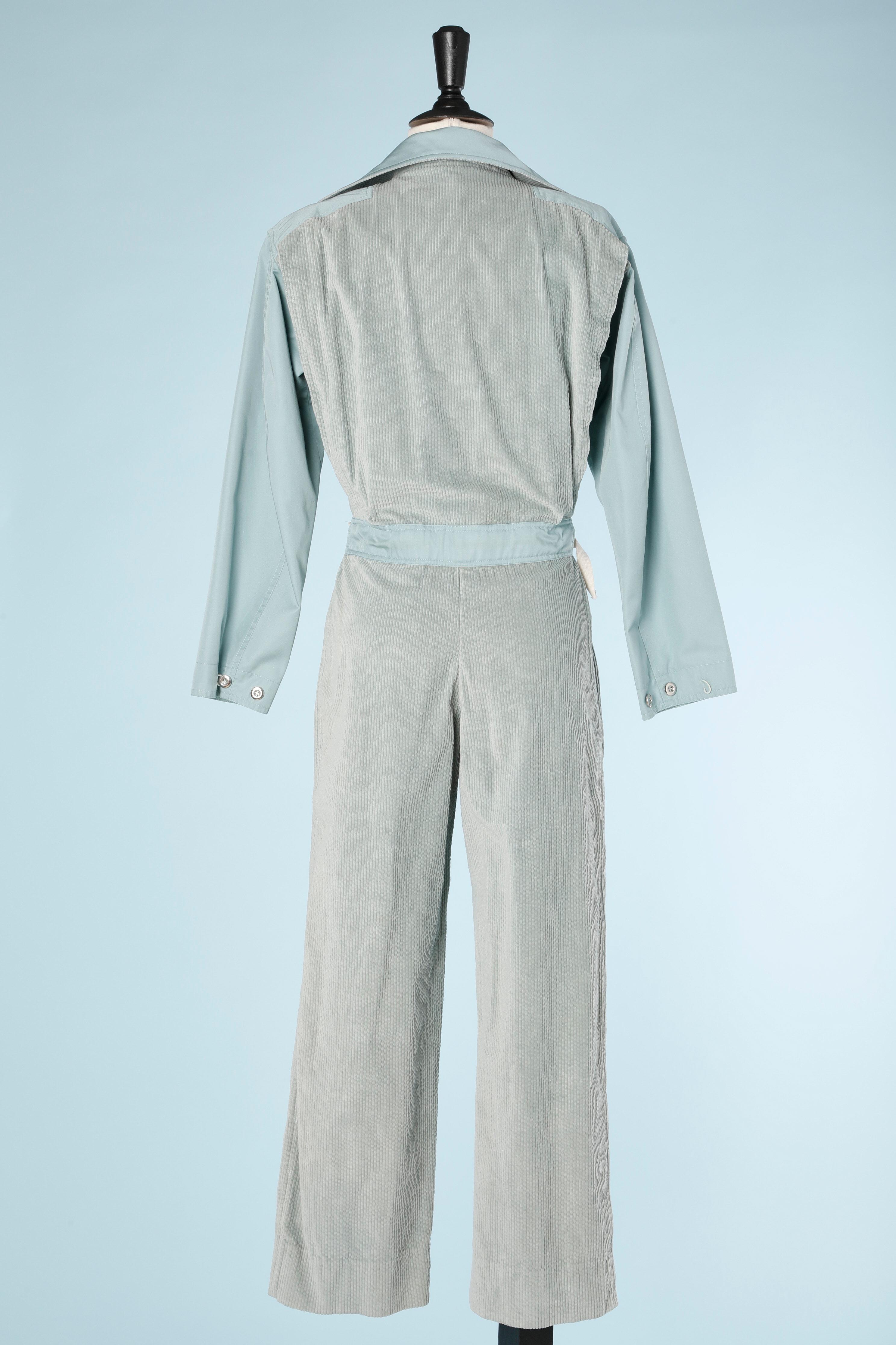 Gray Pale blue corduroy and cotton jumpsuit Courrèges  For Sale