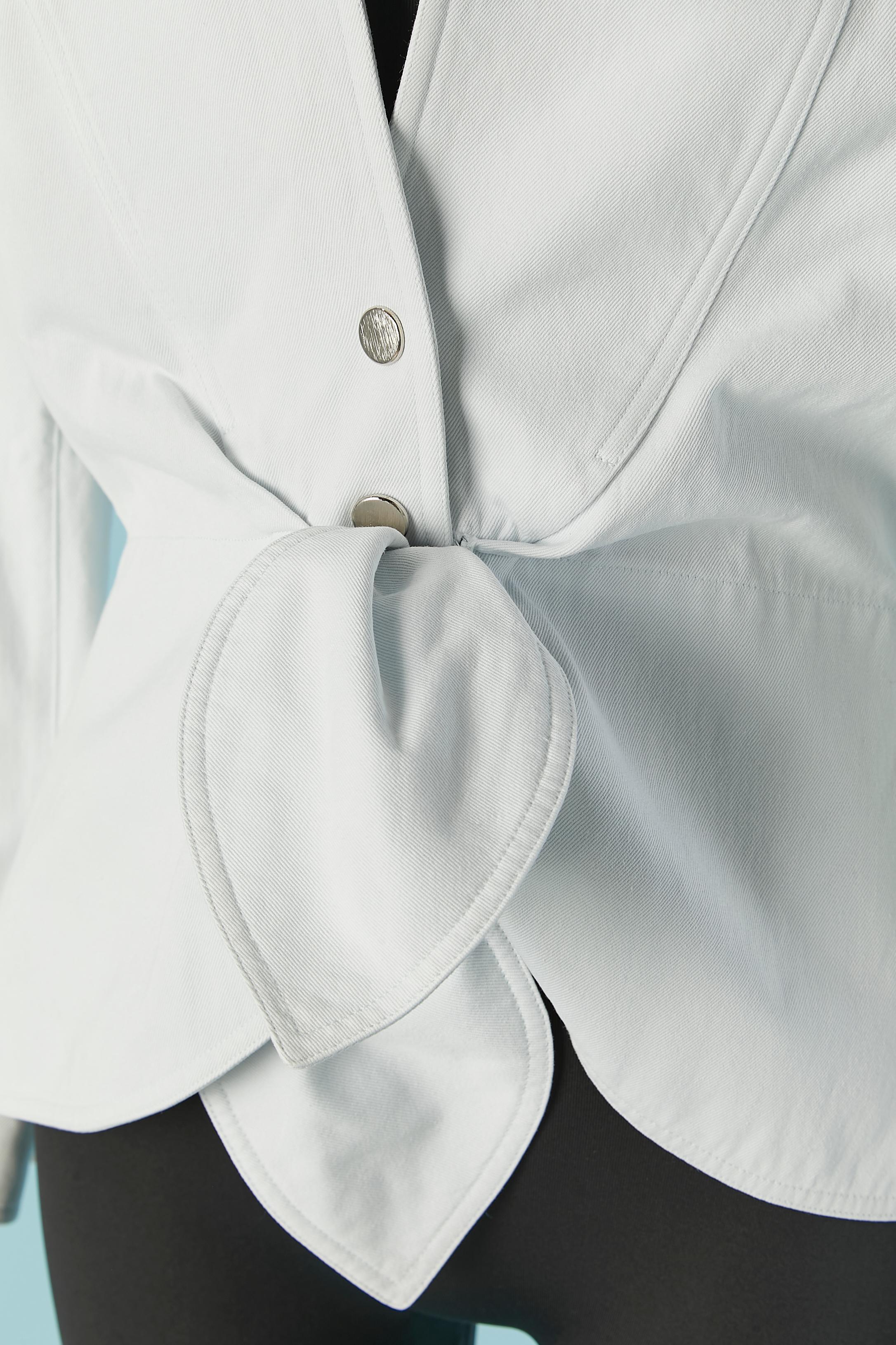 Gray Pale blue cotton jacket with bow in the middle front Thierry Mugler For Sale