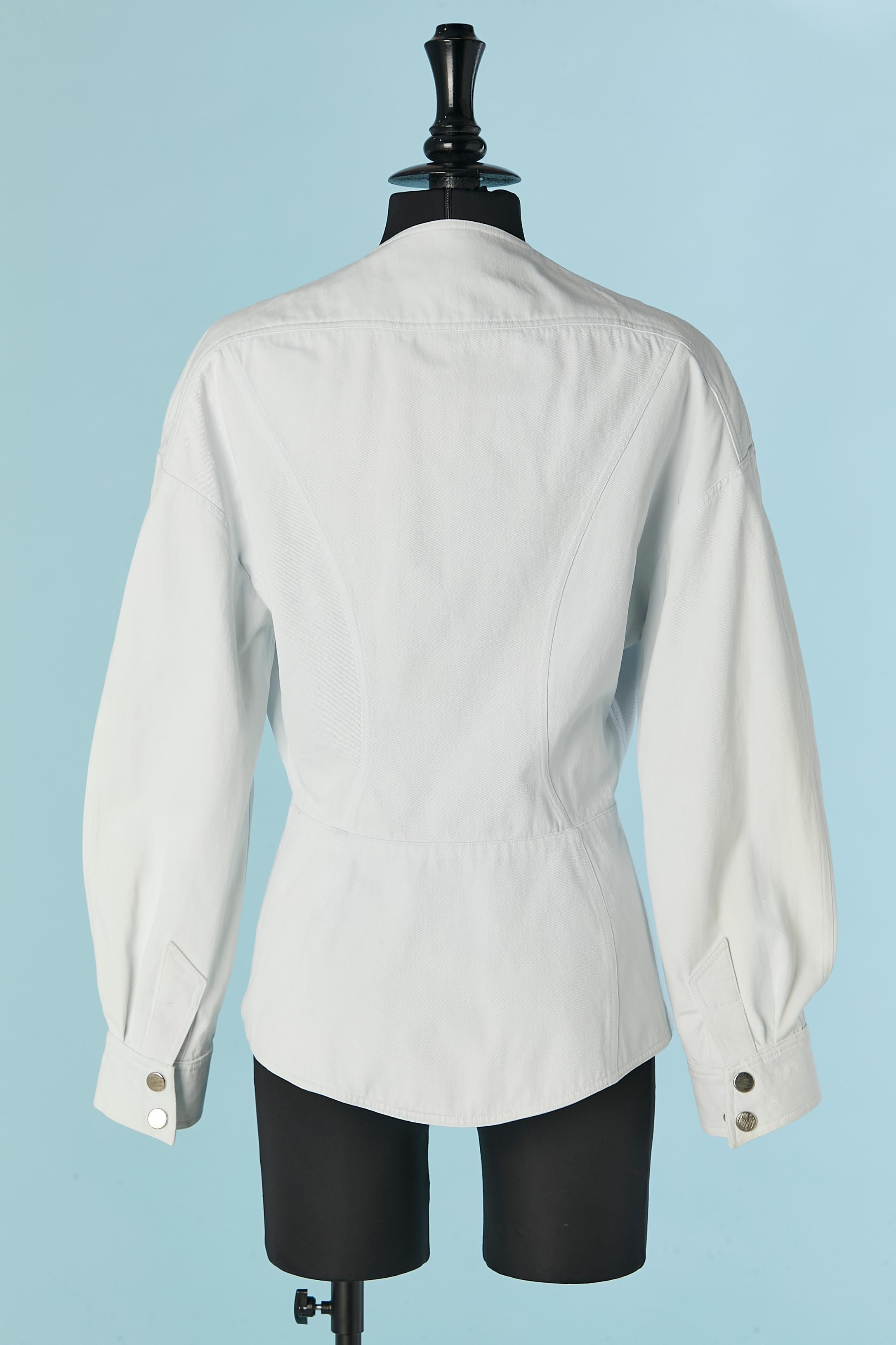 Women's Pale blue cotton jacket with bow in the middle front Thierry Mugler For Sale