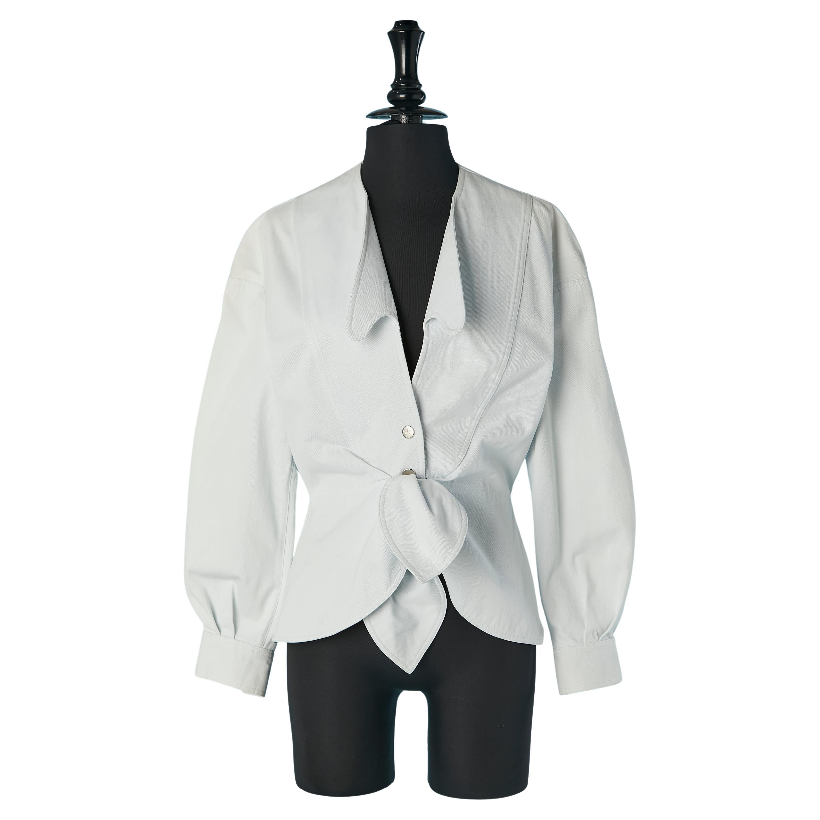 Pale blue cotton jacket with bow in the middle front Thierry Mugler For Sale
