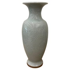 Pale Blue Crackle Glaze Tall Cylinder Tulip Shape Vase, China, Contemporary