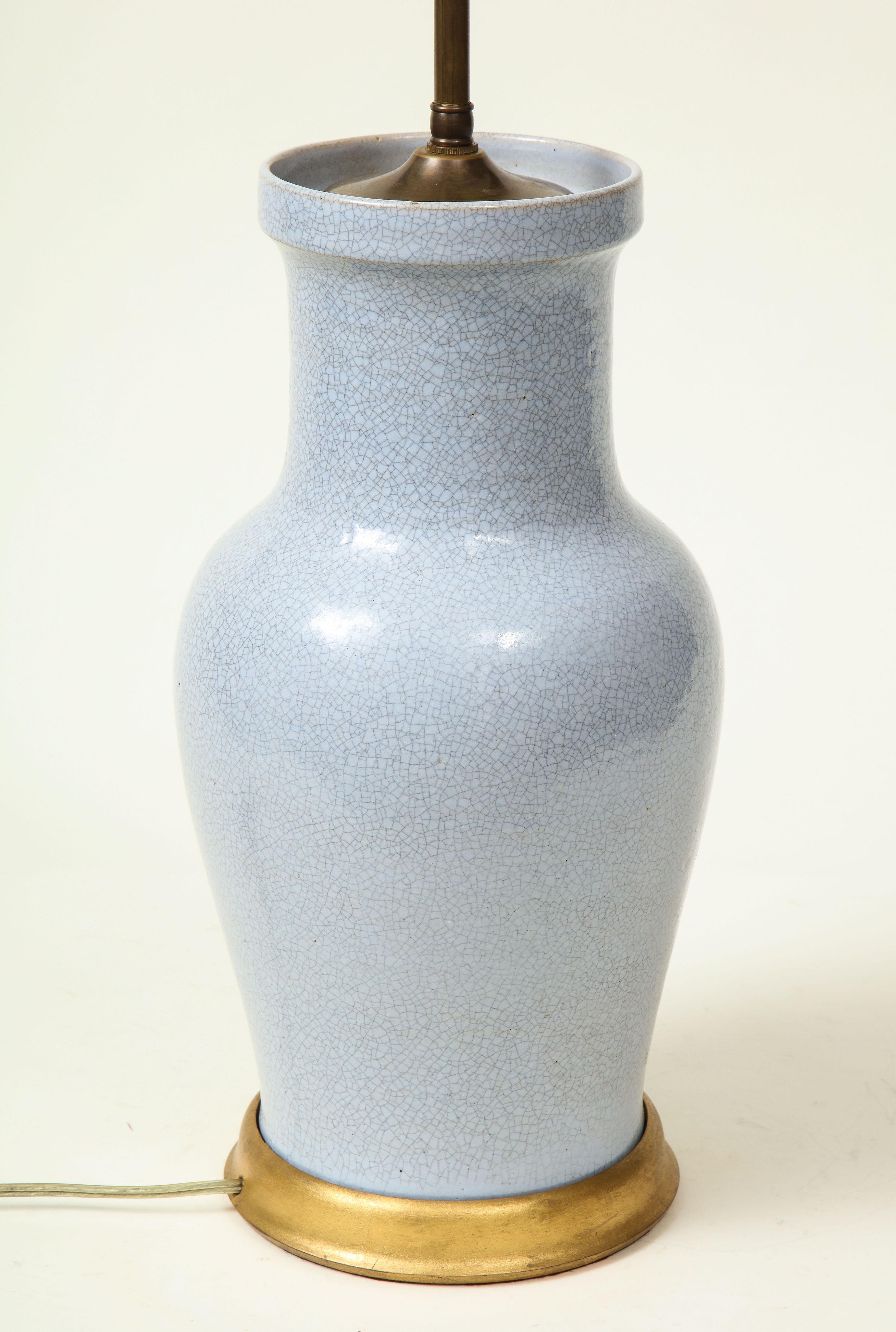Pale Blue Craquelure Ceramic Table Lamp For Sale 4