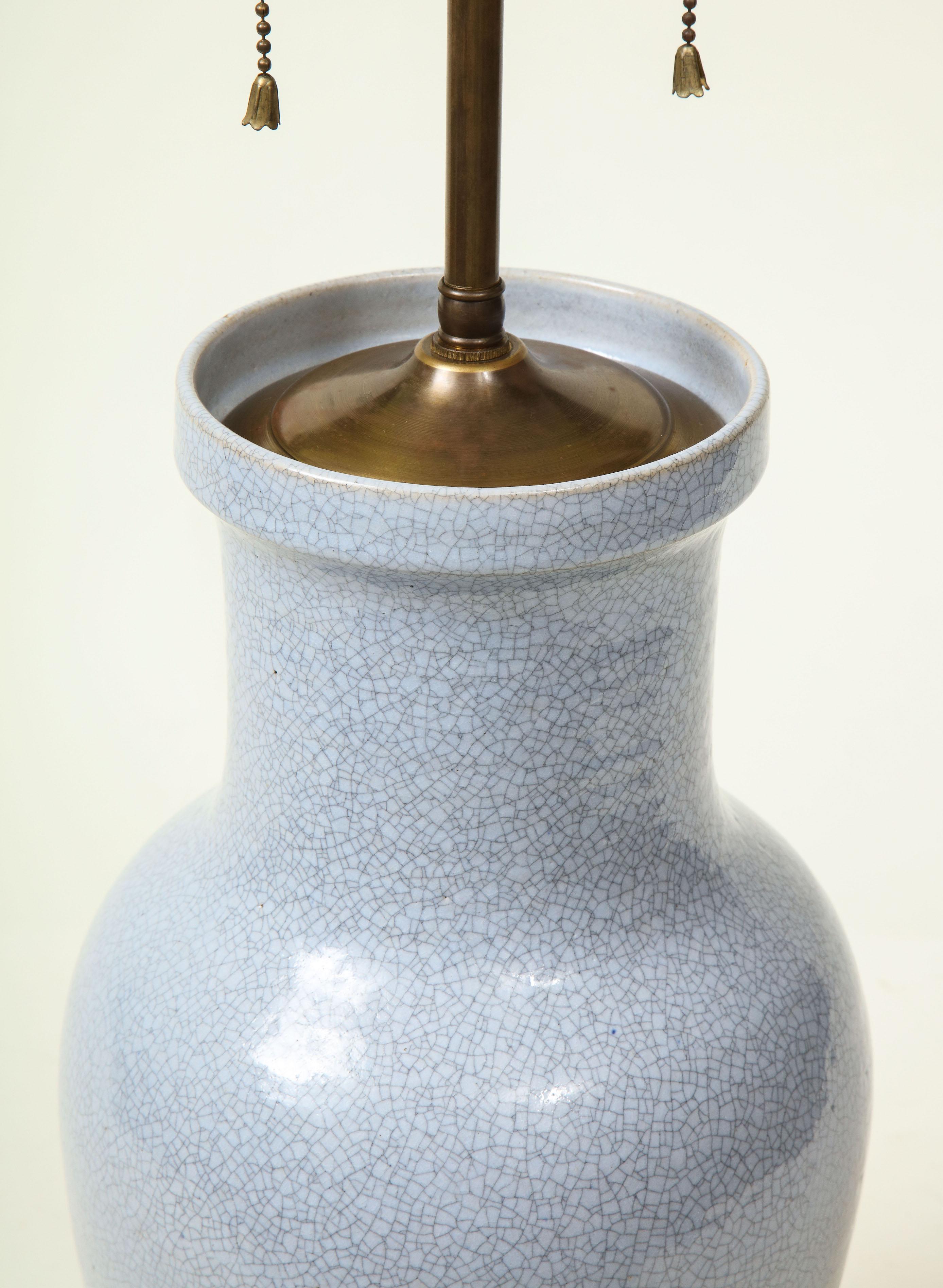 Mid-Century Modern Pale Blue Craquelure Ceramic Table Lamp For Sale