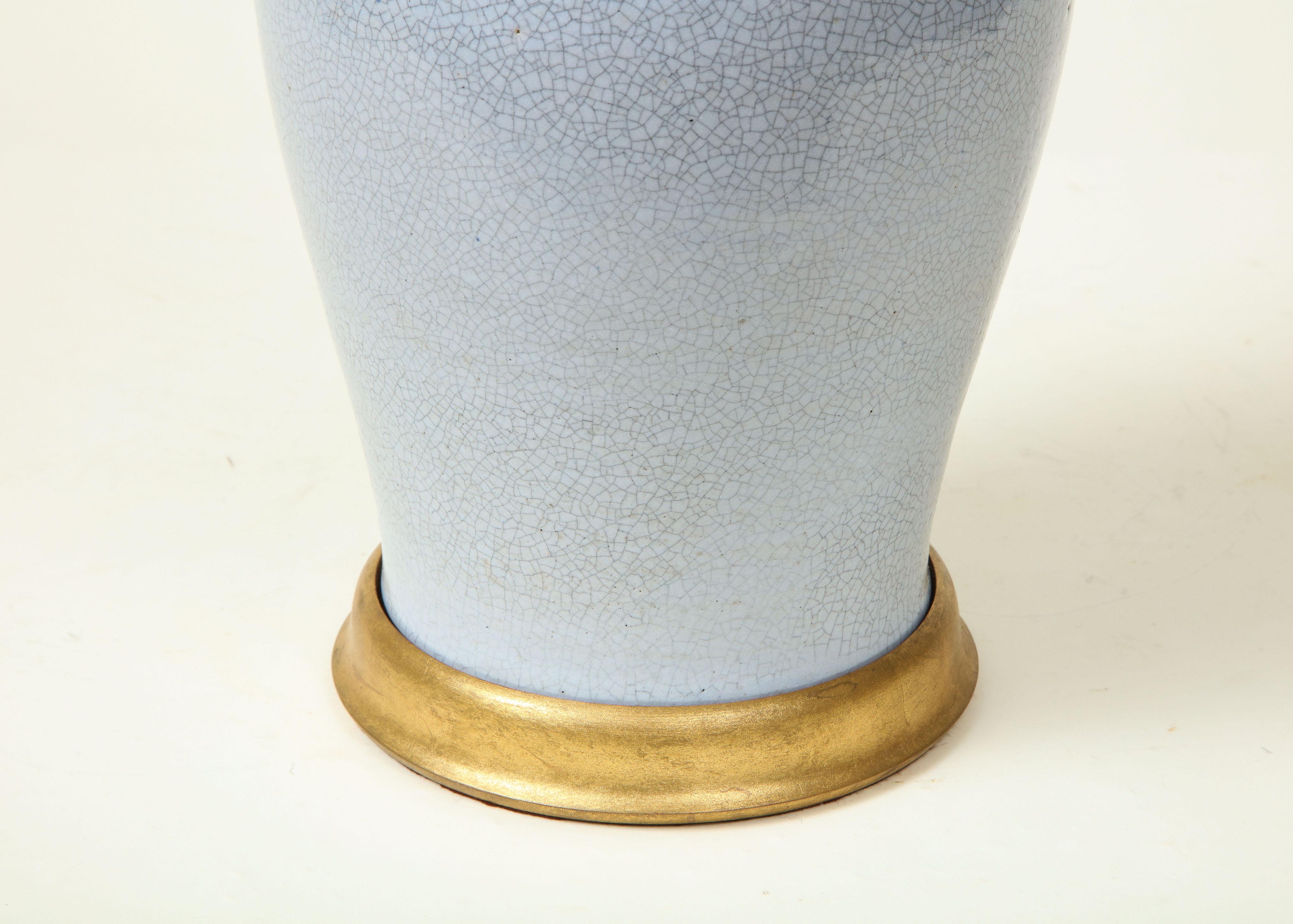 American Pale Blue Craquelure Ceramic Table Lamp For Sale