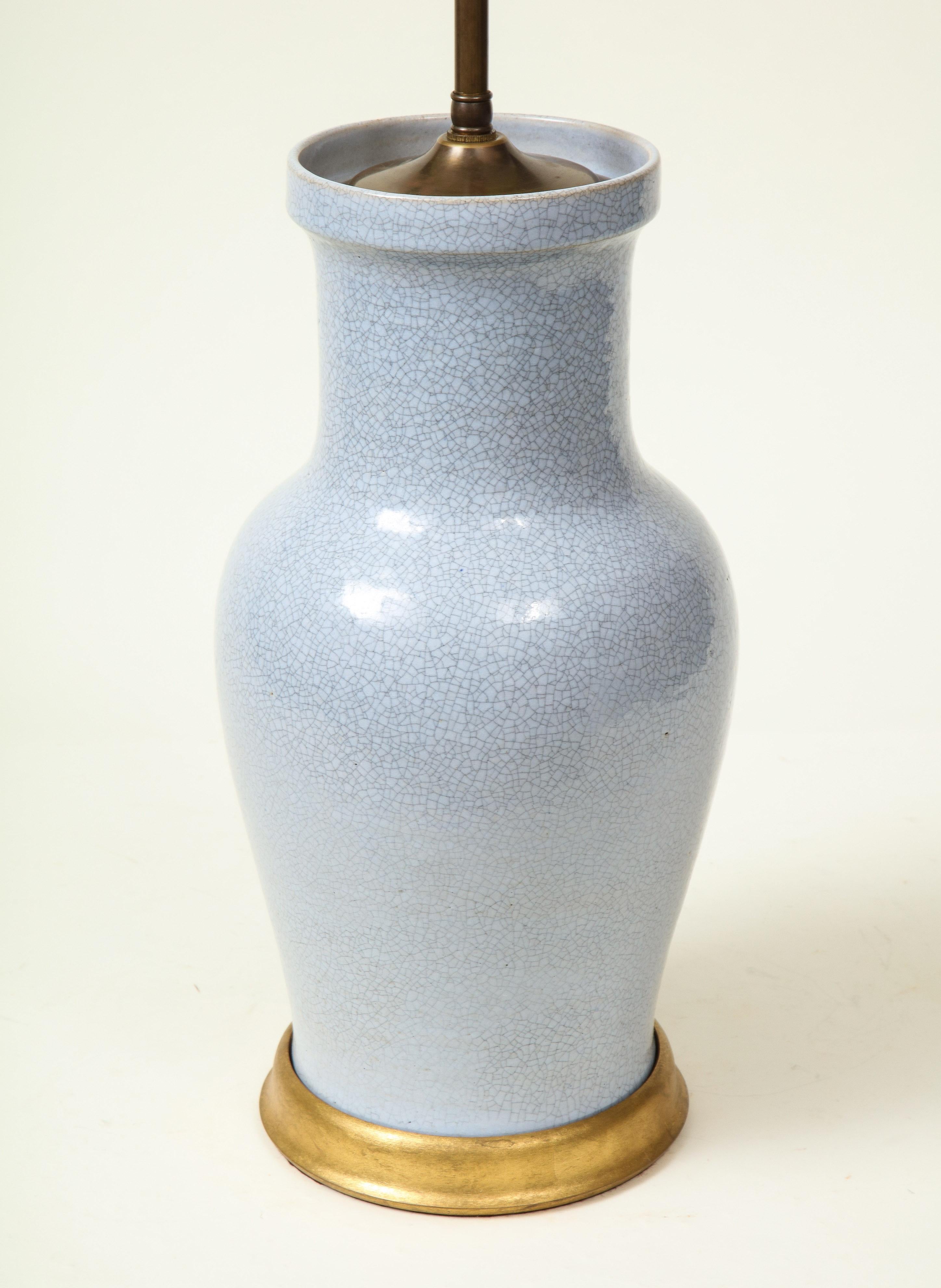20th Century Pale Blue Craquelure Ceramic Table Lamp For Sale
