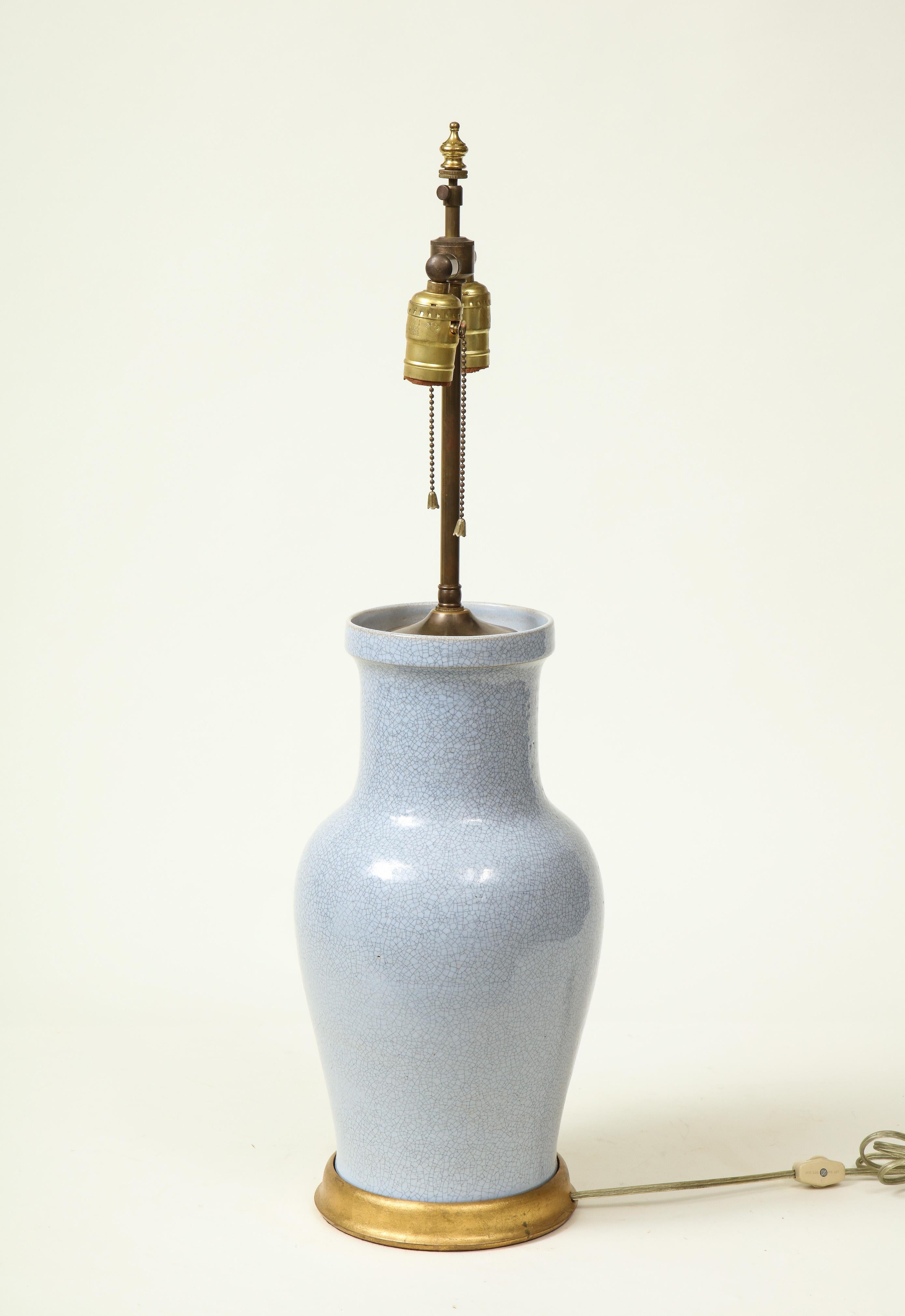 Pale Blue Craquelure Ceramic Table Lamp For Sale 1