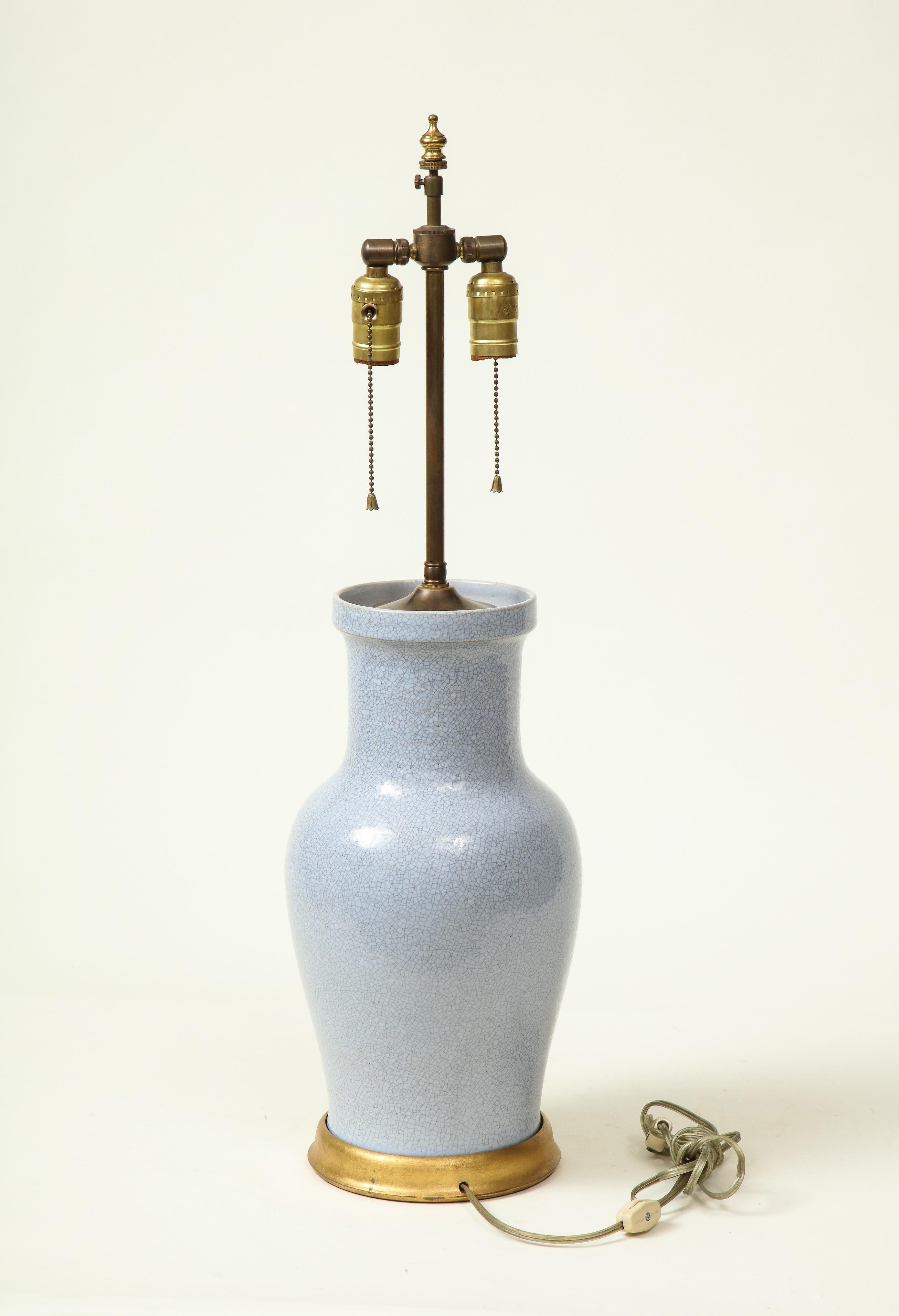 Pale Blue Craquelure Ceramic Table Lamp For Sale 2