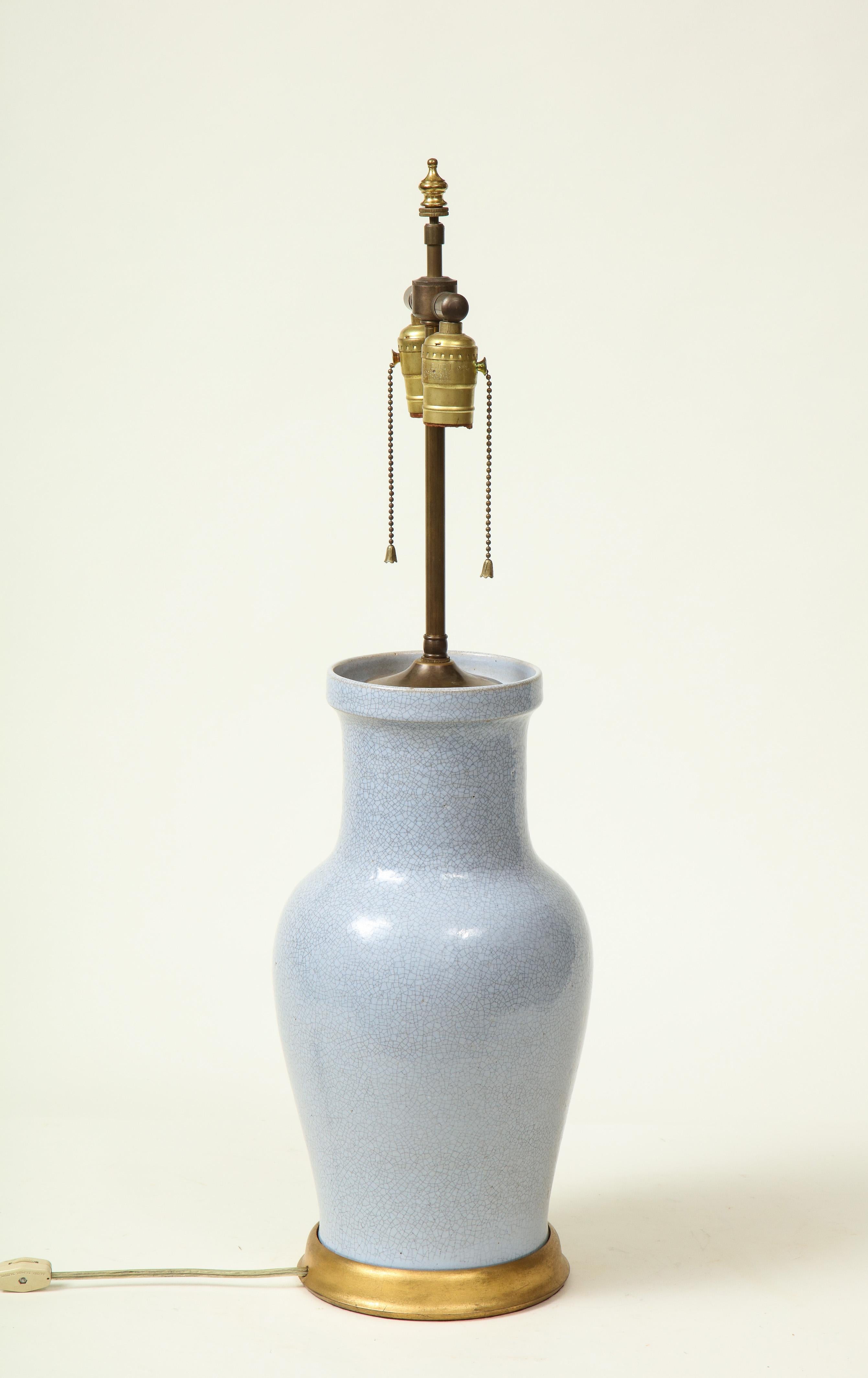 Pale Blue Craquelure Ceramic Table Lamp For Sale 3
