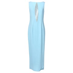 Pale blue crêpe long evening dress with rhinestones Gai Mattiolo Couture