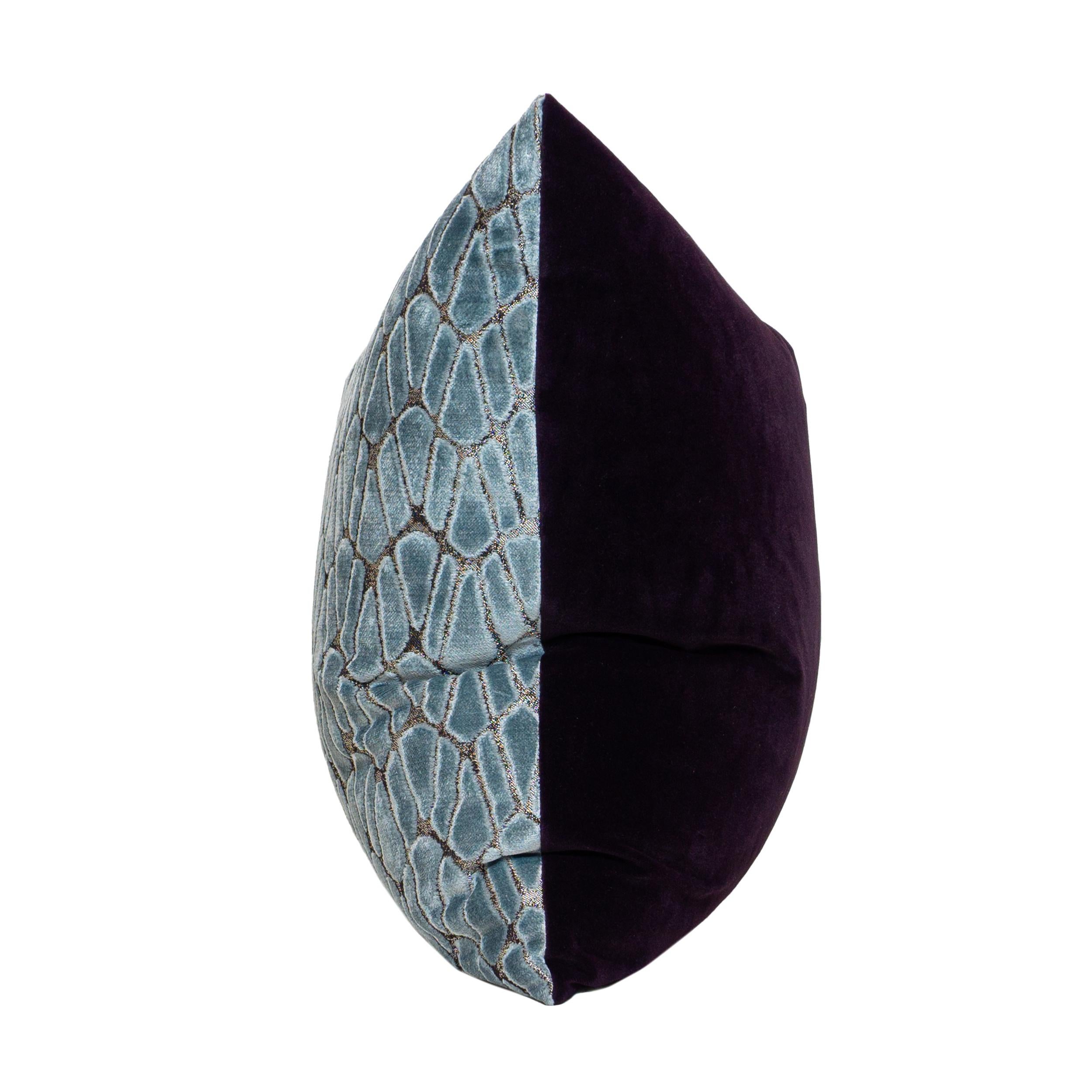 Modern Pale Blue Cut Velvet Purple Velvet Square Pillows For Sale