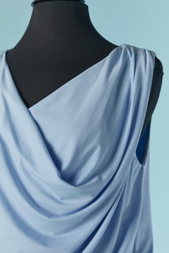Pale blue draped cocktail dress with braid on the waist Pierre Cardin Paris