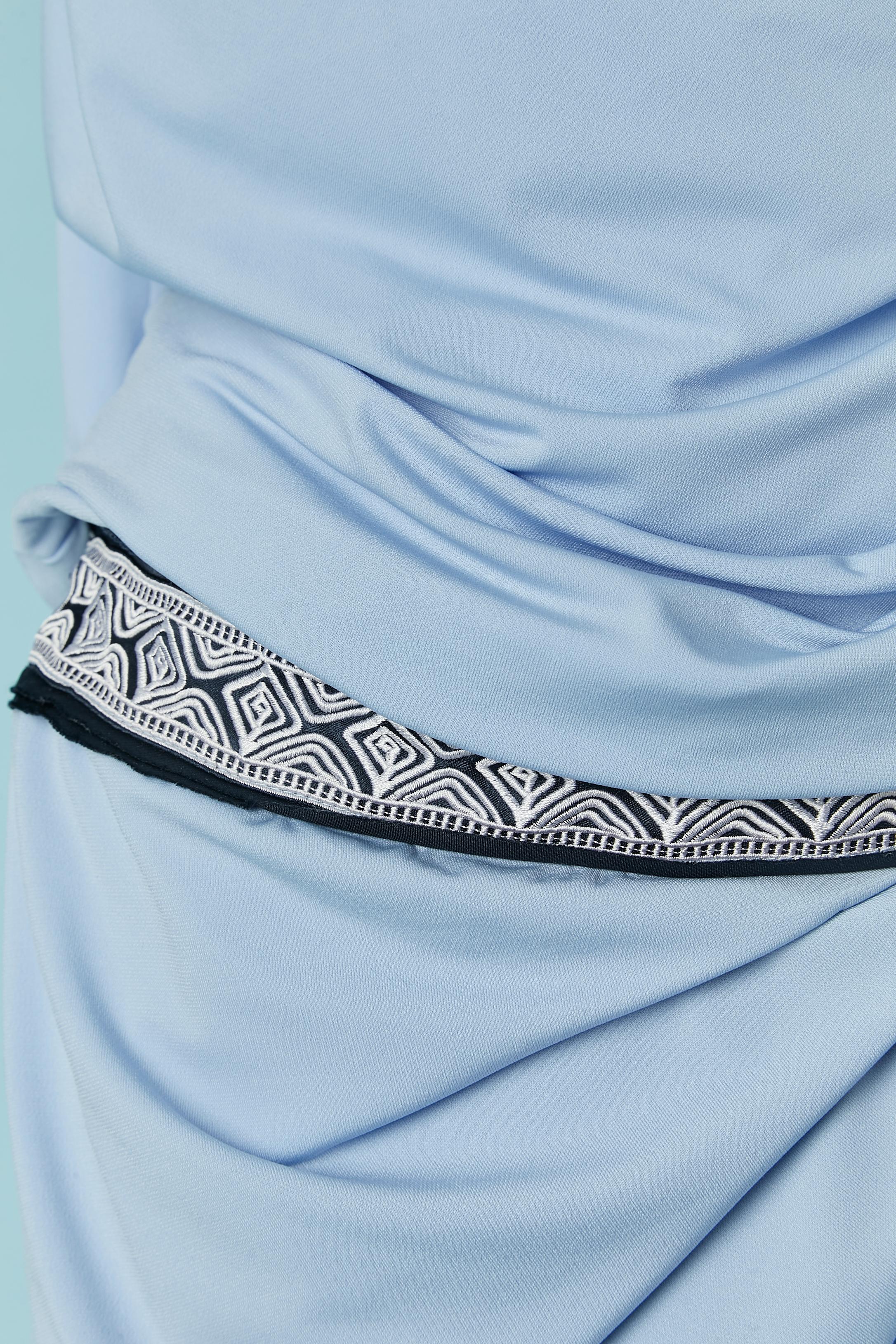 Blu Abito da cocktail drappeggiato blu pallido con treccia in vita Pierre Cardin Paris in vendita