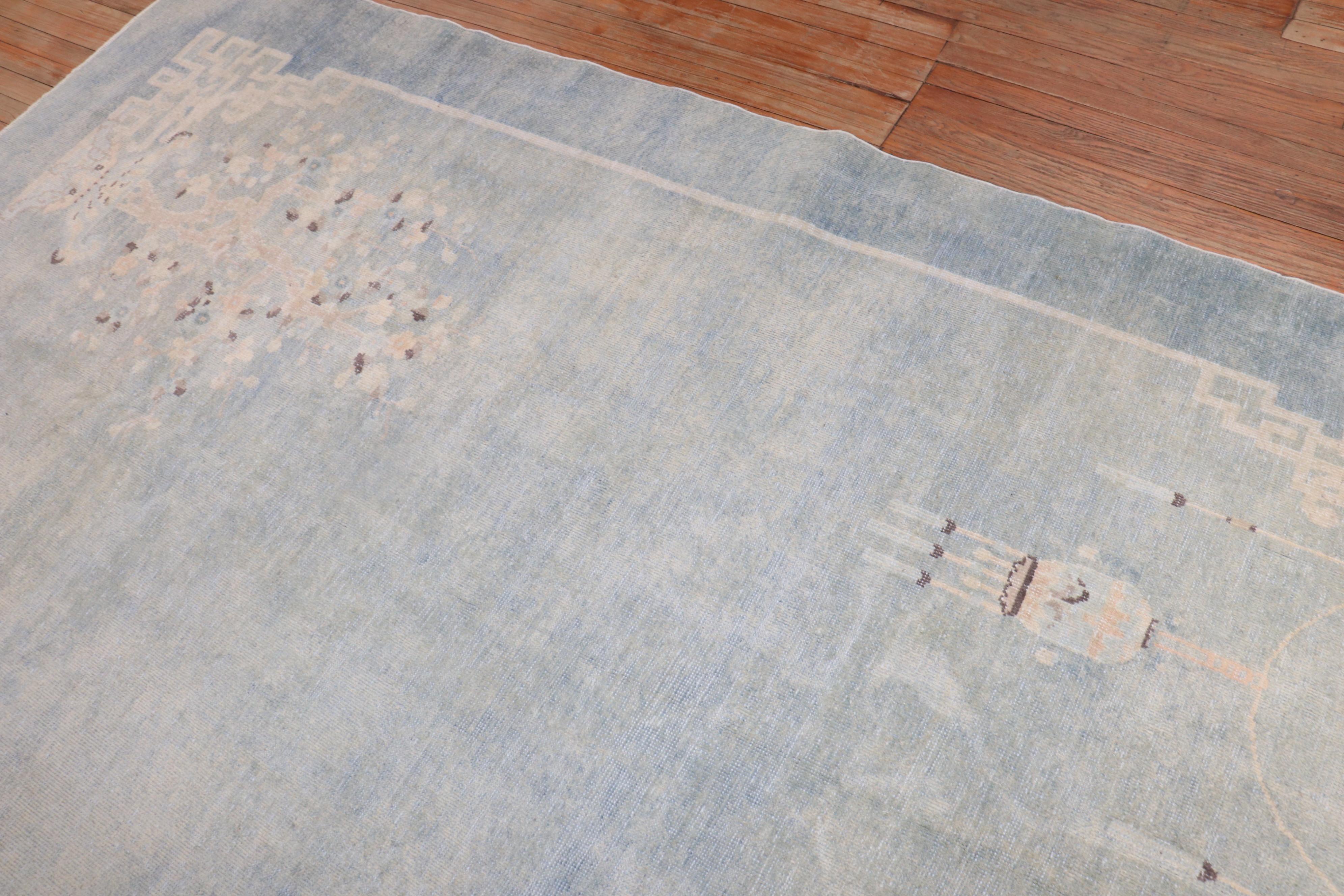 Hand-Woven Pale Blue Early 20th Century Chinese Rug For Sale
