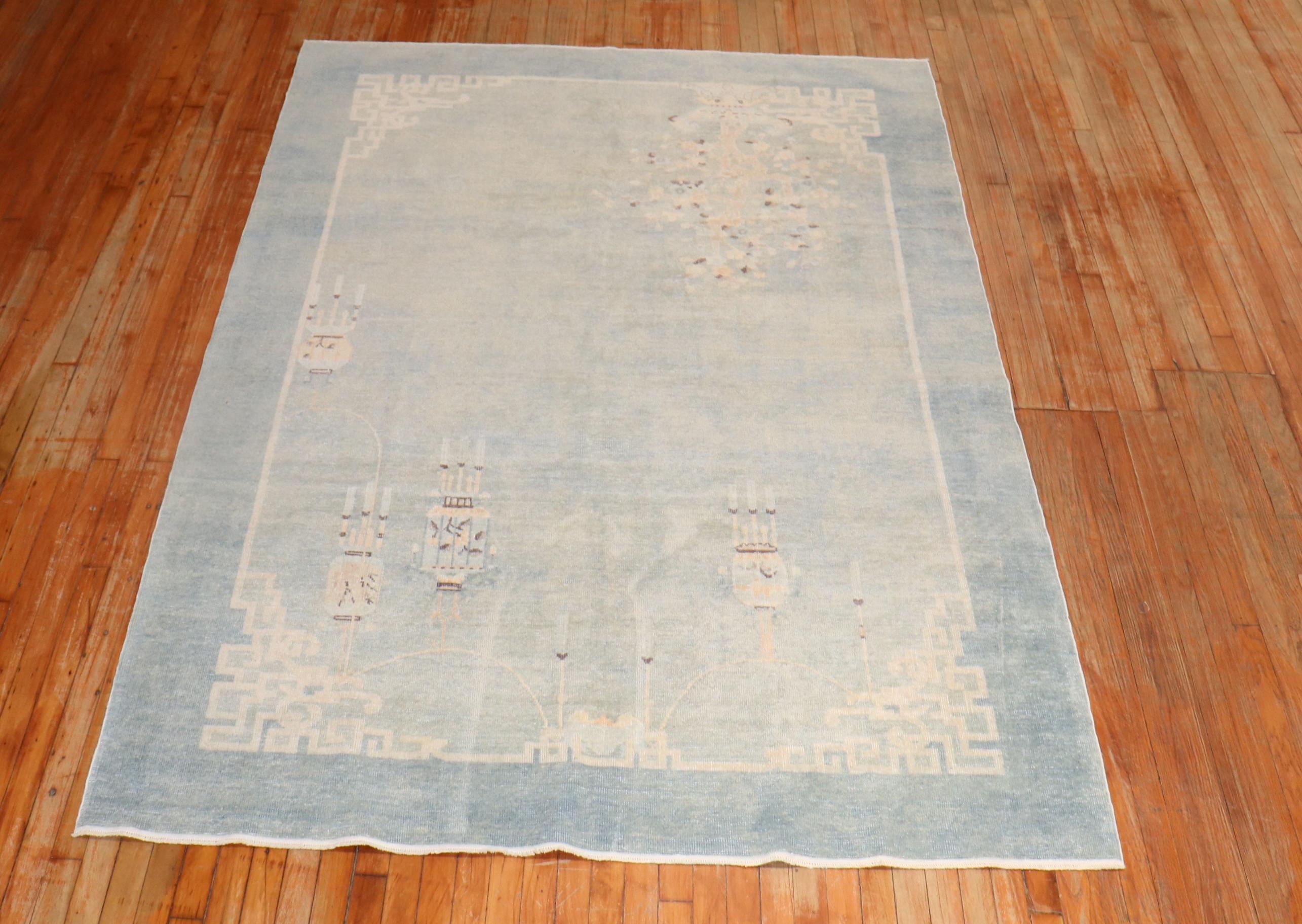 Pale Blue Early 20th Century Chinese Rug In Good Condition For Sale In New York, NY
