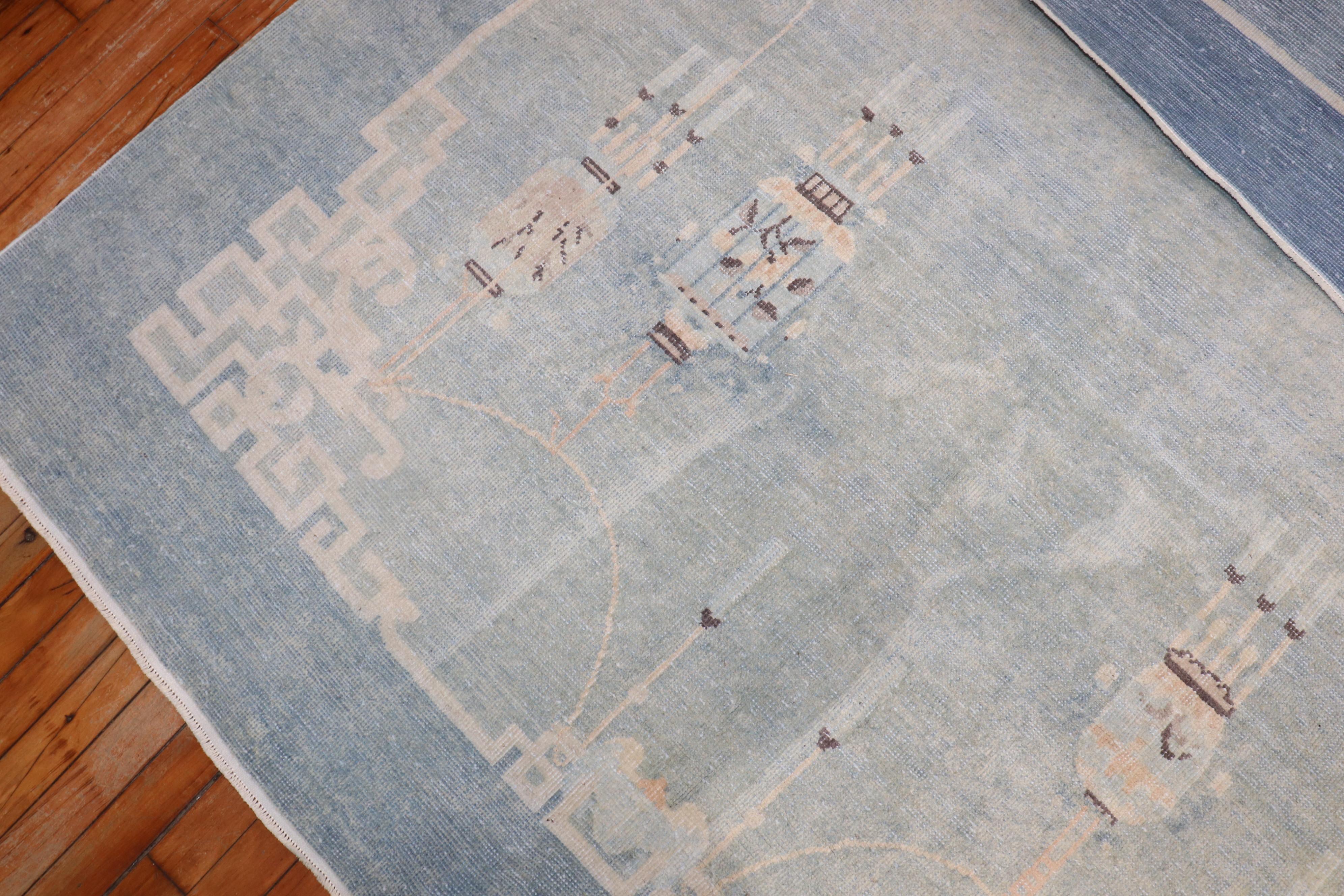 Wool Pale Blue Early 20th Century Chinese Rug For Sale