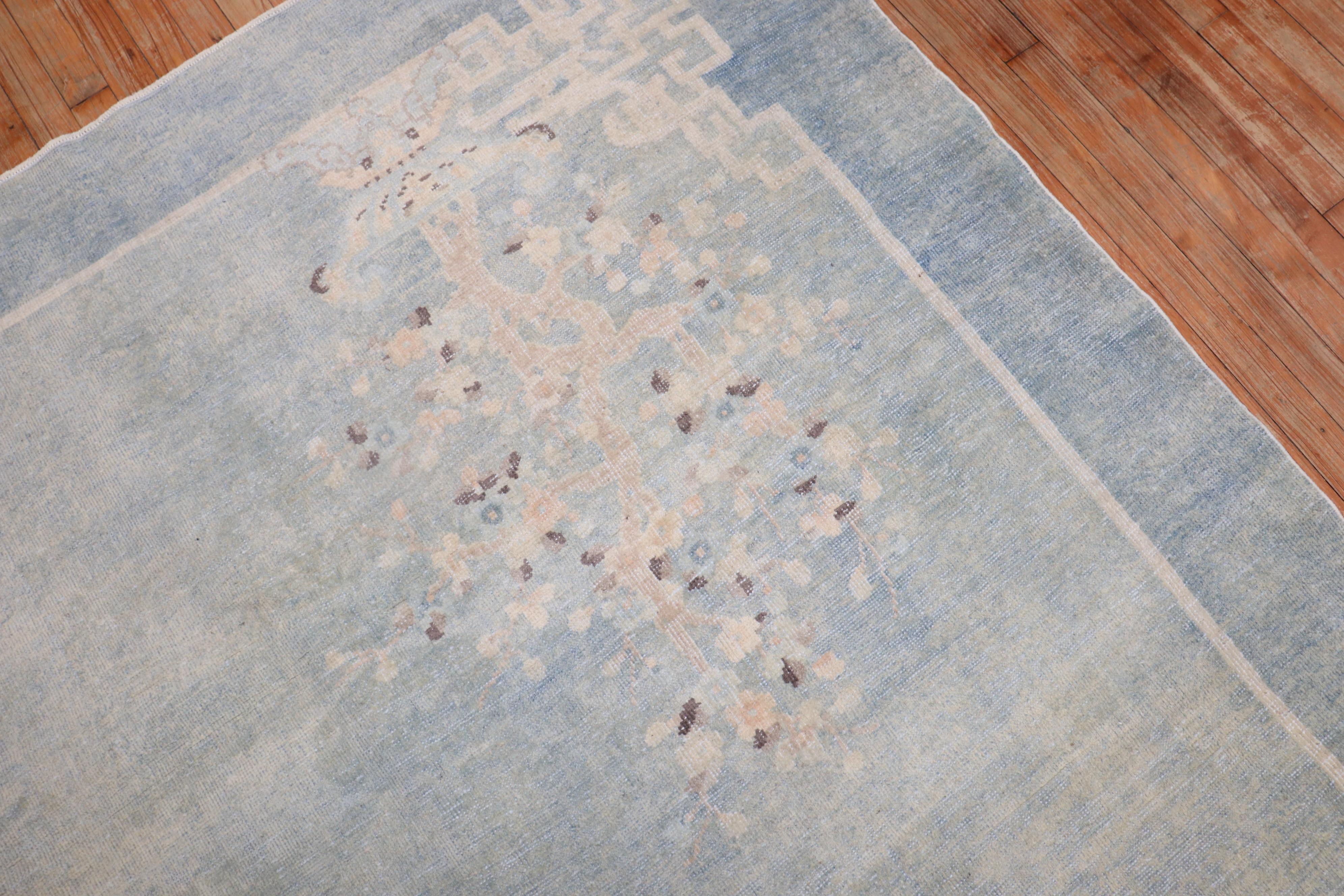 Pale Blue Early 20th Century Chinese Rug For Sale 1