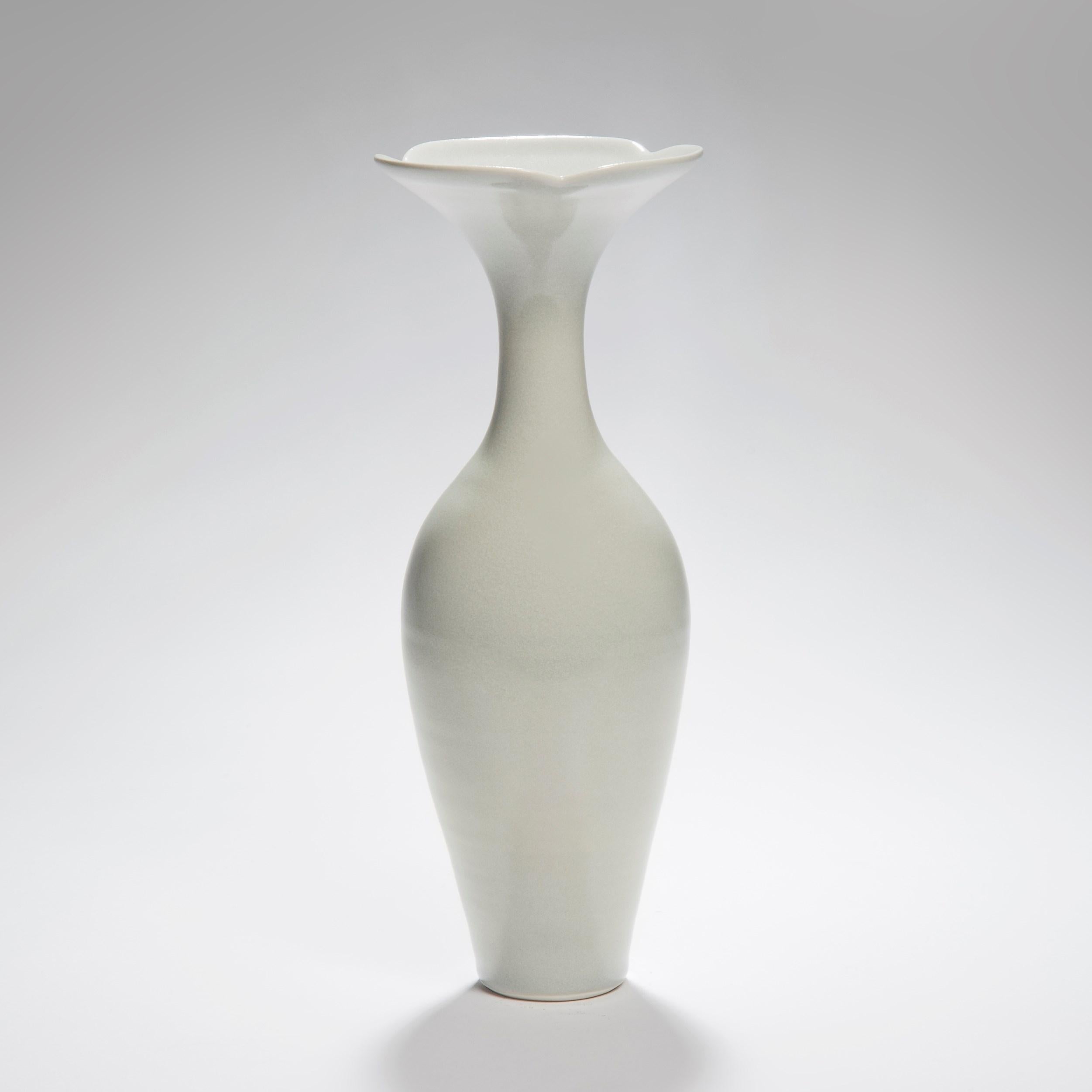 Organic Modern  Pale Blue Flower with Foliate Rim, a Celadon Porcelain Vase by Vivienne Fole For Sale