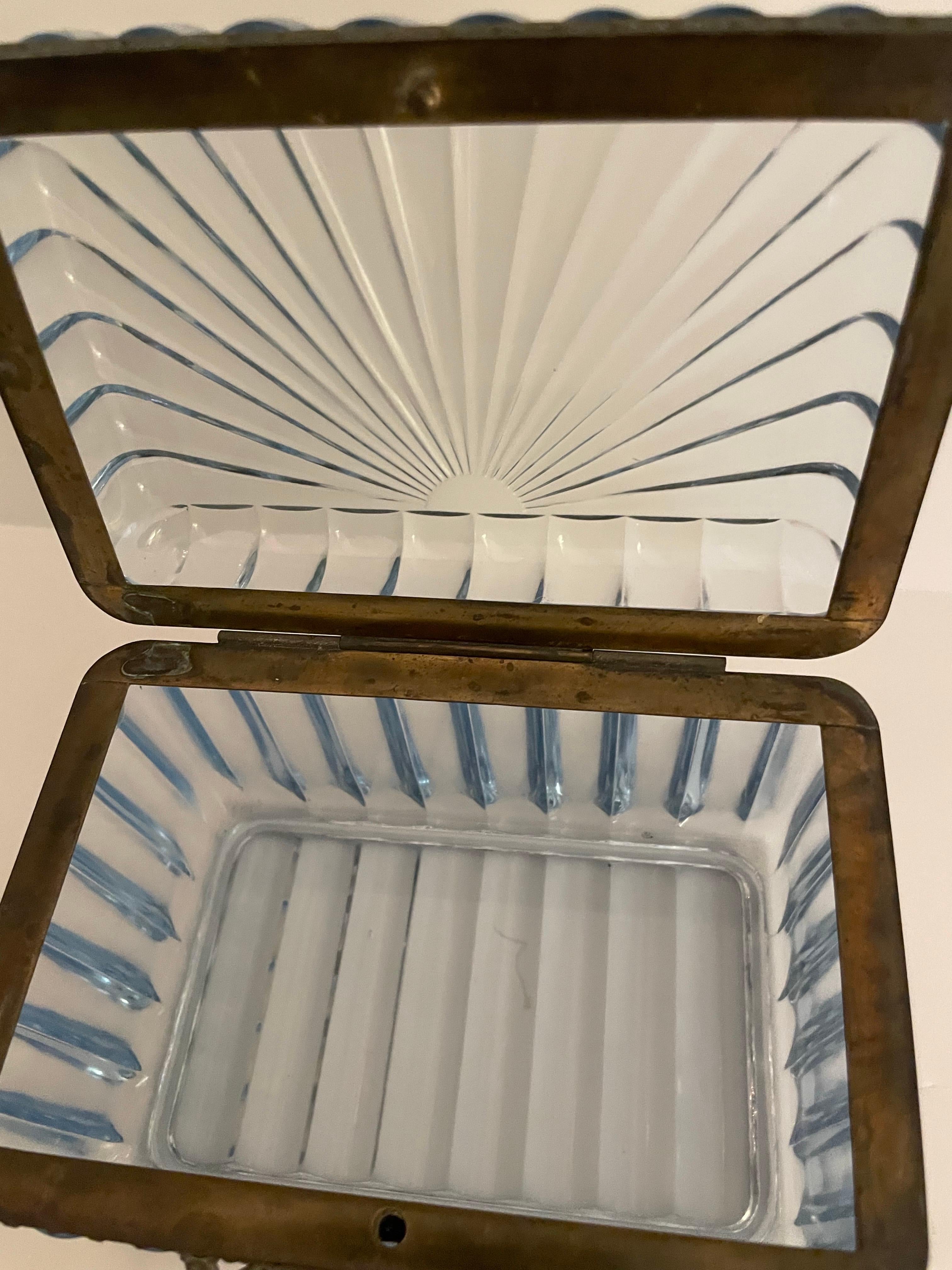 Pale Blue French Crystal & Bronze Dresser Box by Baccarat For Sale 6