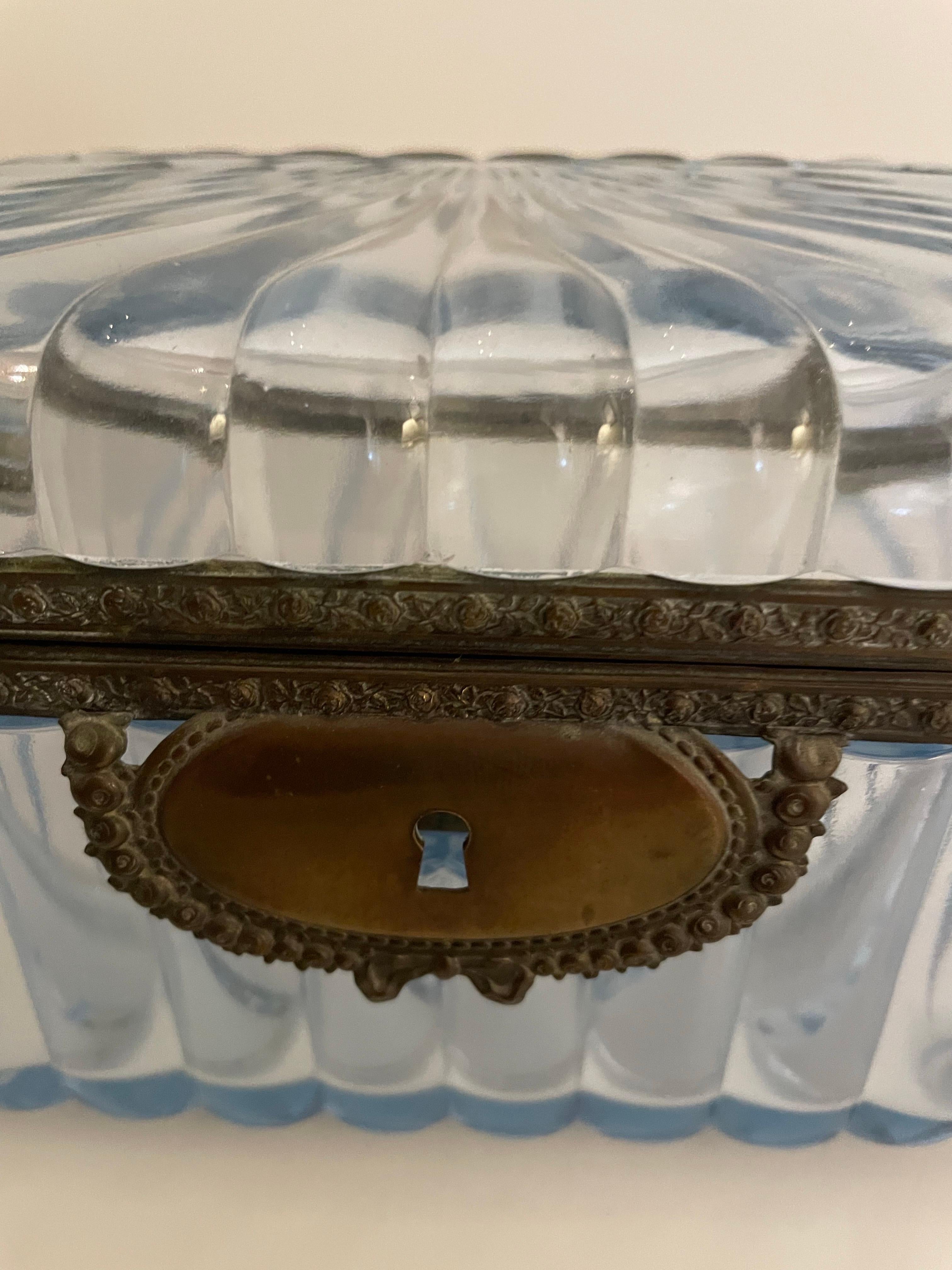 Pale Blue French Crystal & Bronze Dresser Box by Baccarat In Good Condition For Sale In West Palm Beach, FL