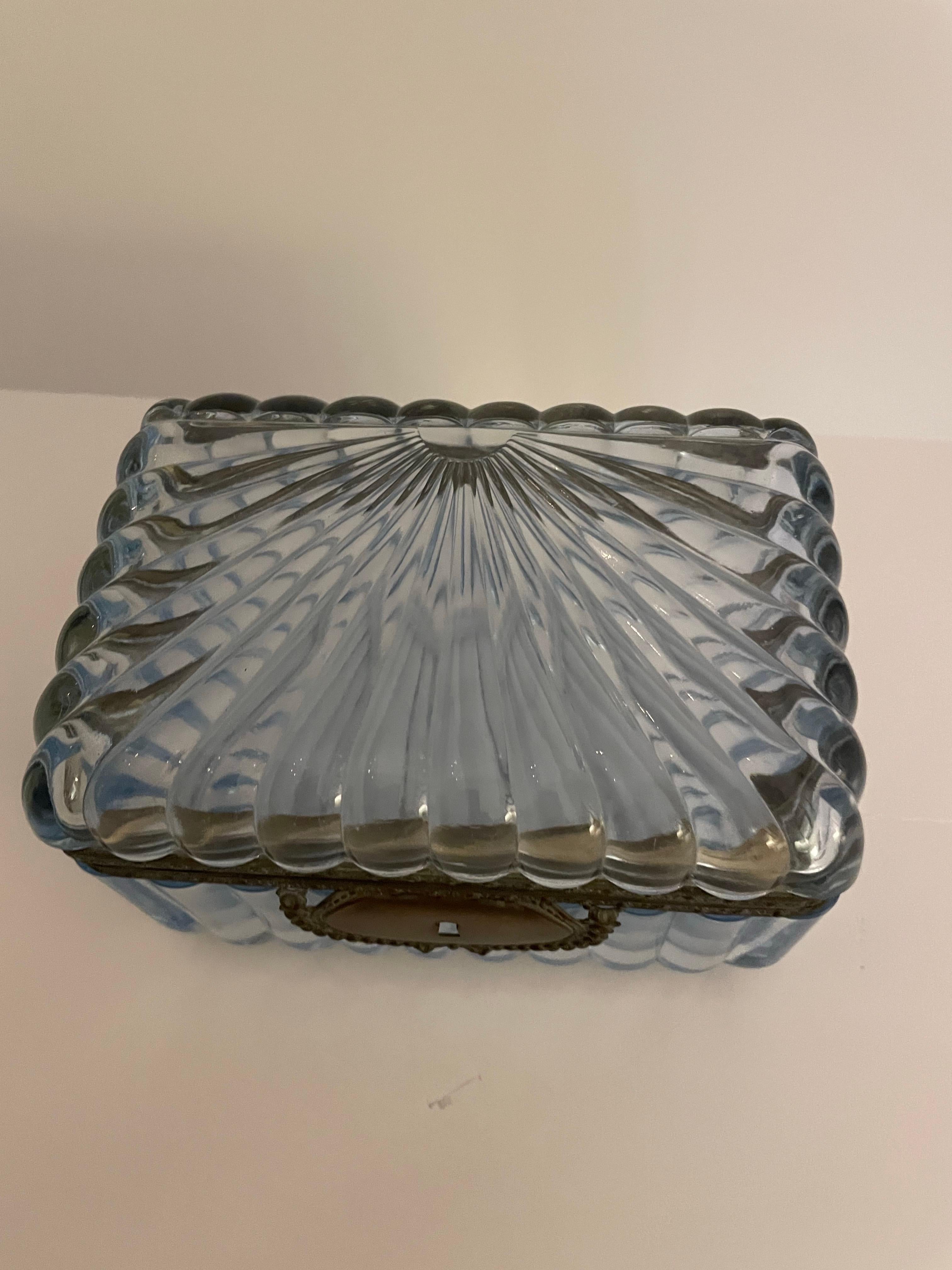 Pale Blue French Crystal & Bronze Dresser Box by Baccarat For Sale 3