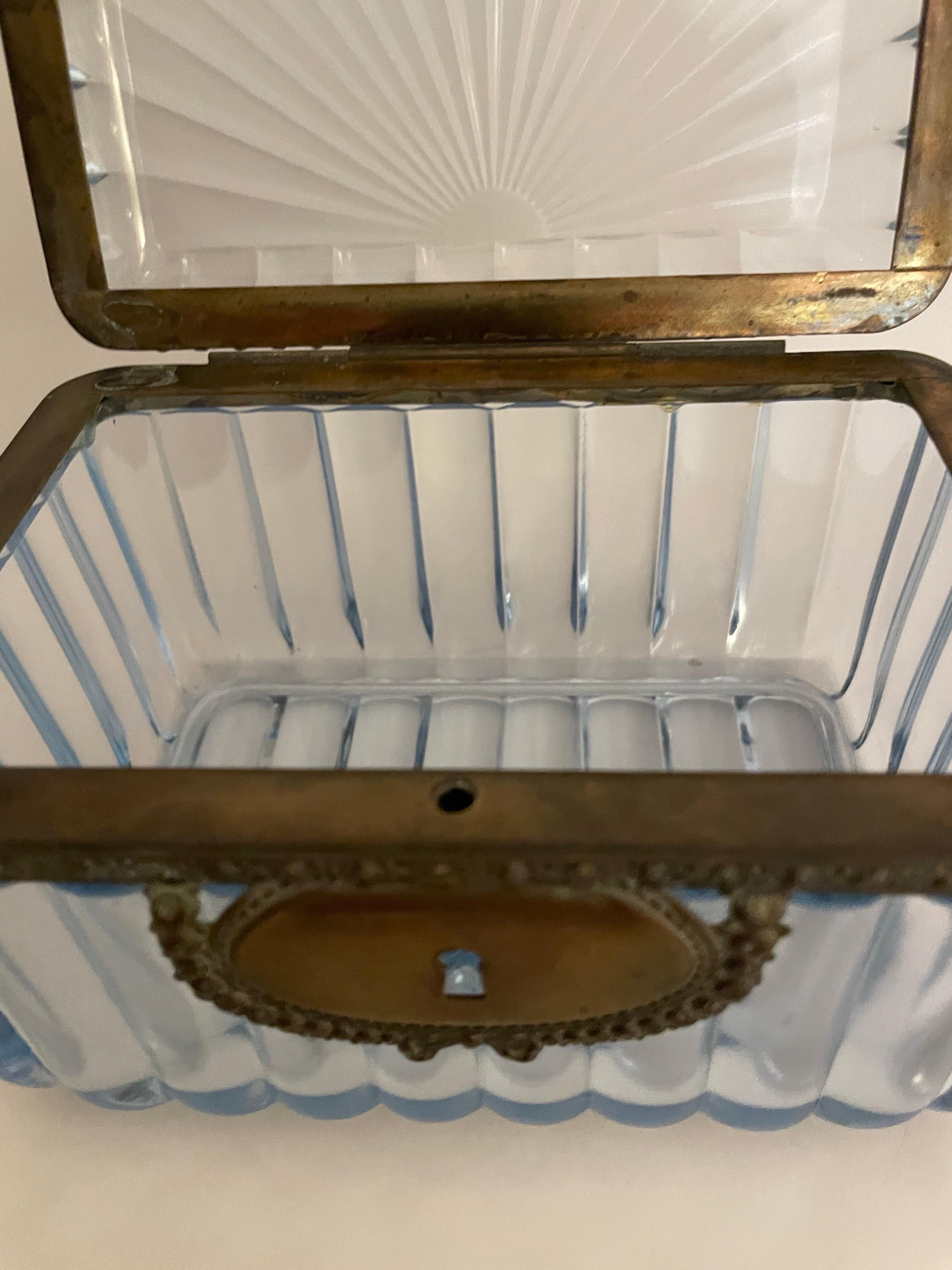 Pale Blue French Crystal & Bronze Dresser Box by Baccarat For Sale 4